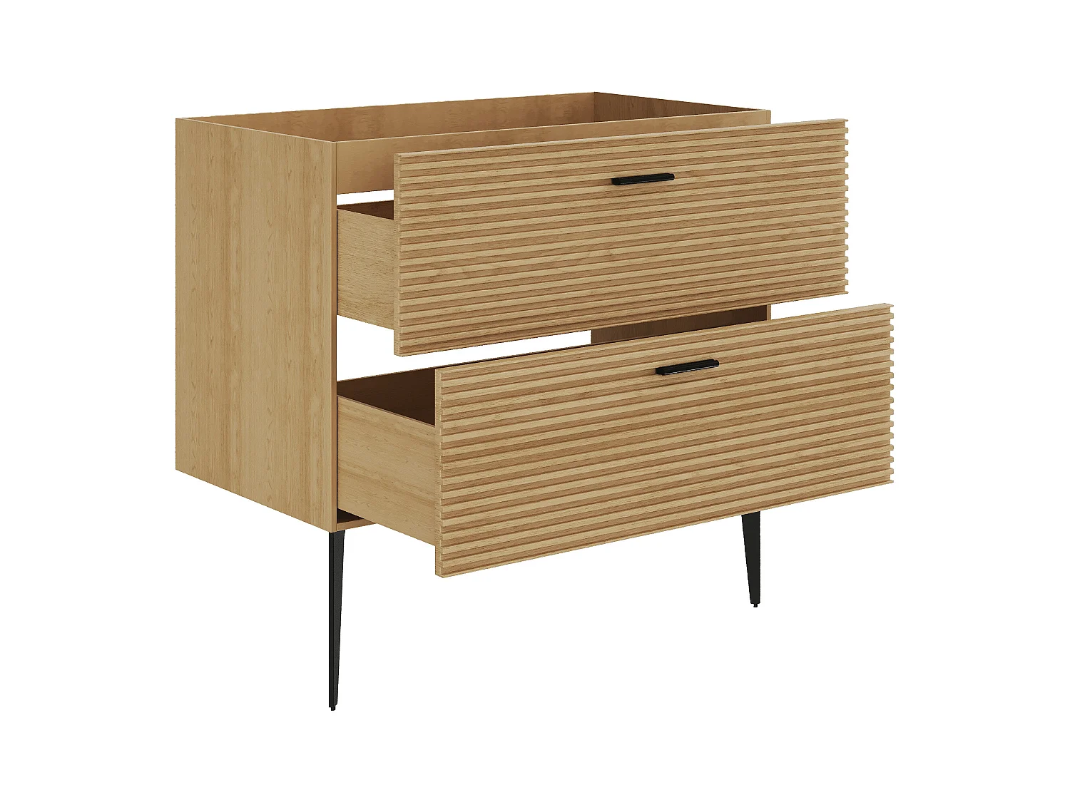 Szafka pod umywalkę na nóżkach z prążkowanym frontem - 2 szuflady - Jasny naturalny - 80 cm - SARONE