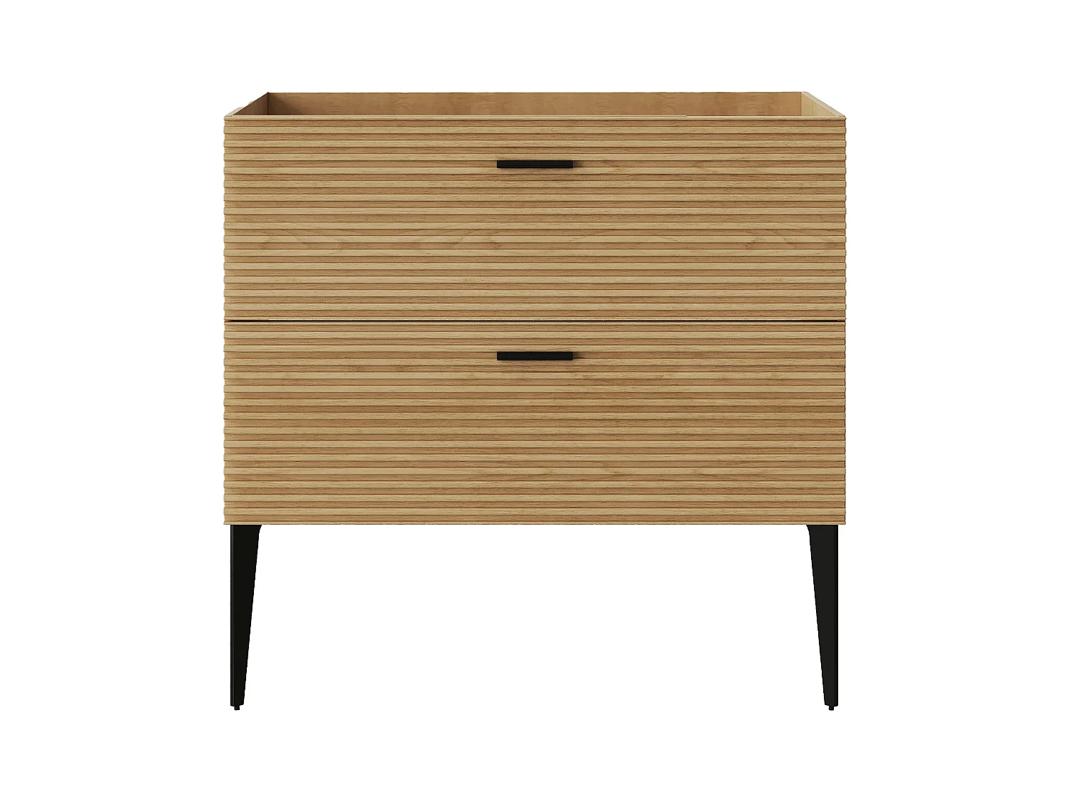 Szafka pod umywalkę na nóżkach z prążkowanym frontem - 2 szuflady - Jasny naturalny - 80 cm - SARONE