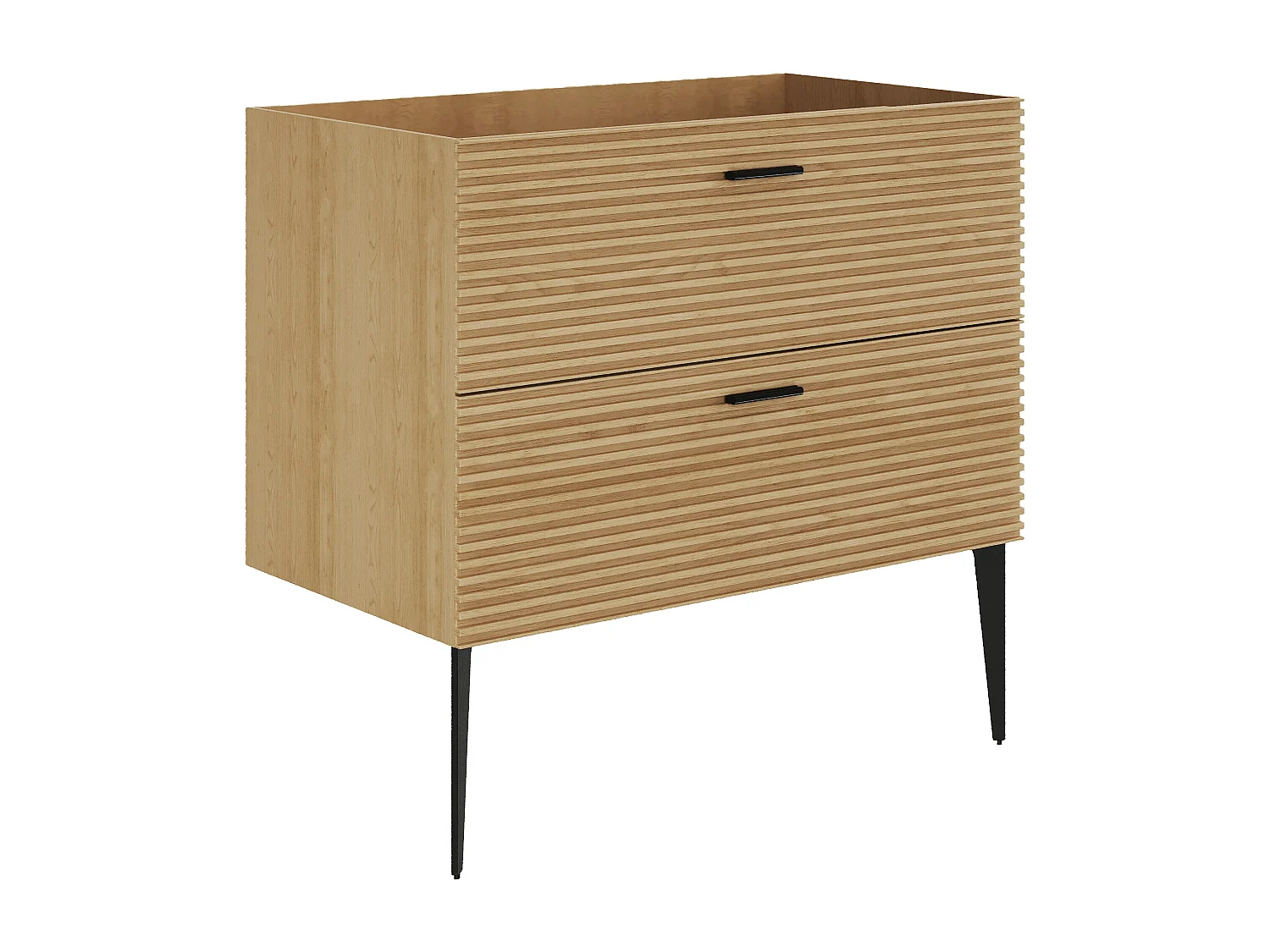 Waschtischunterschrank geriffelt auf Füßen - 2 Schubladen - Natur hell - 80 cm - SARONE