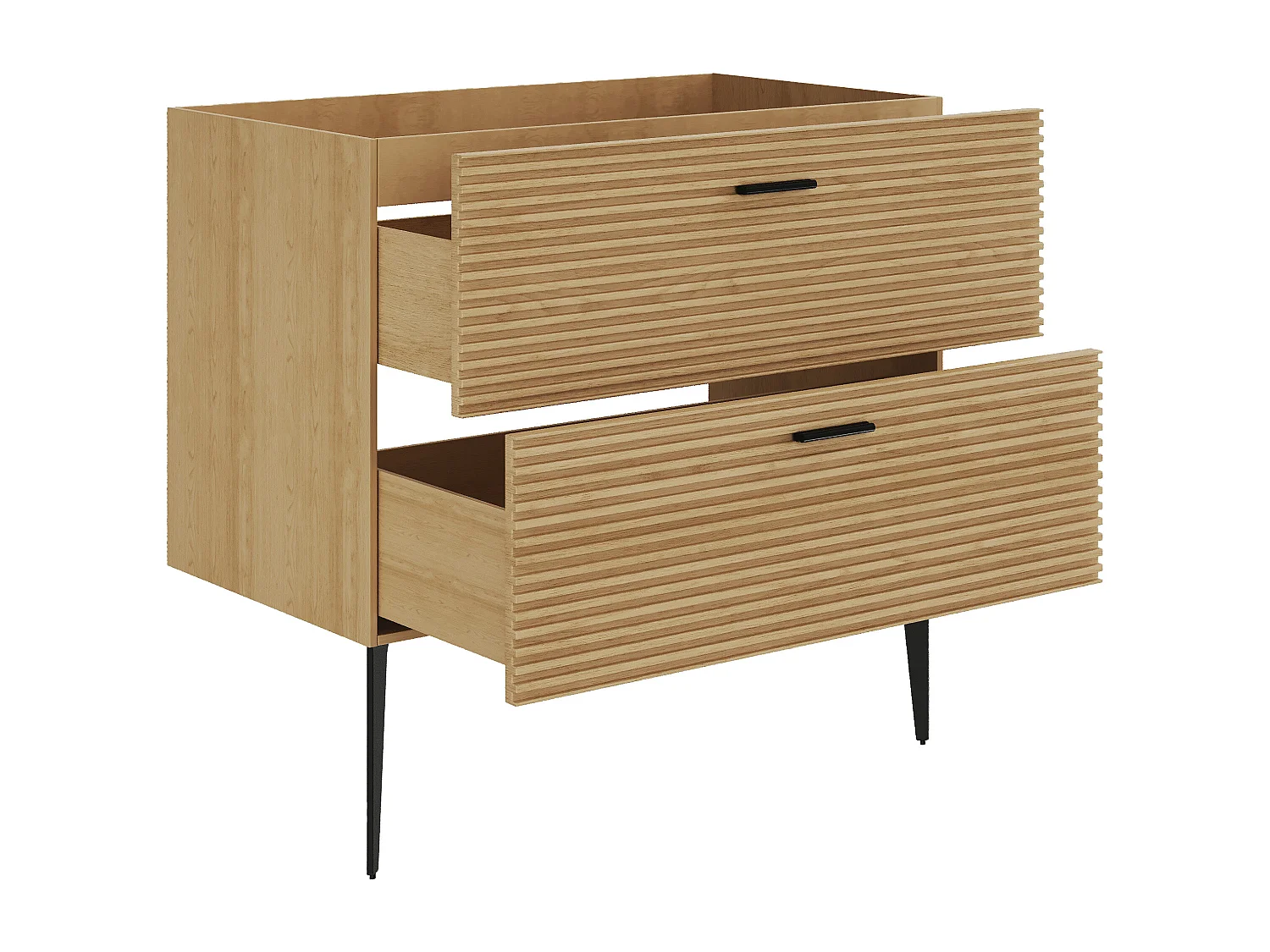 Waschtischunterschrank geriffelt auf Füßen - 2 Schubladen - Natur hell - 80 cm - SARONE