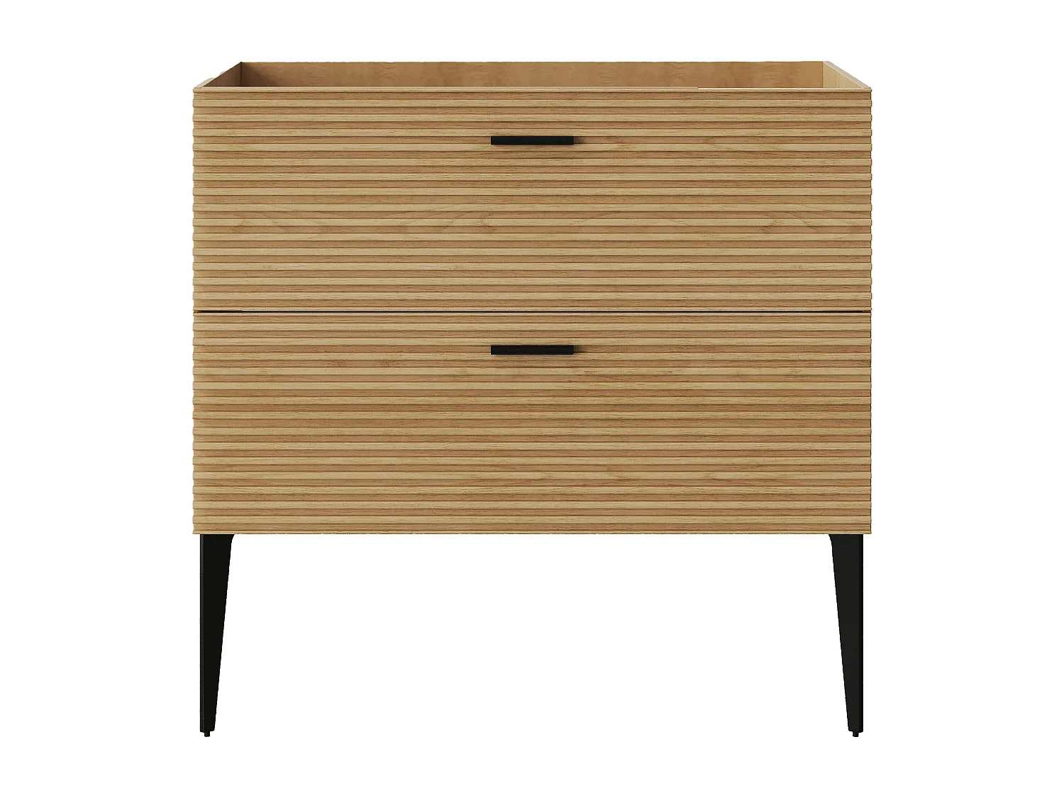 Waschtischunterschrank geriffelt auf Füßen - 2 Schubladen - Natur hell - 80 cm - SARONE