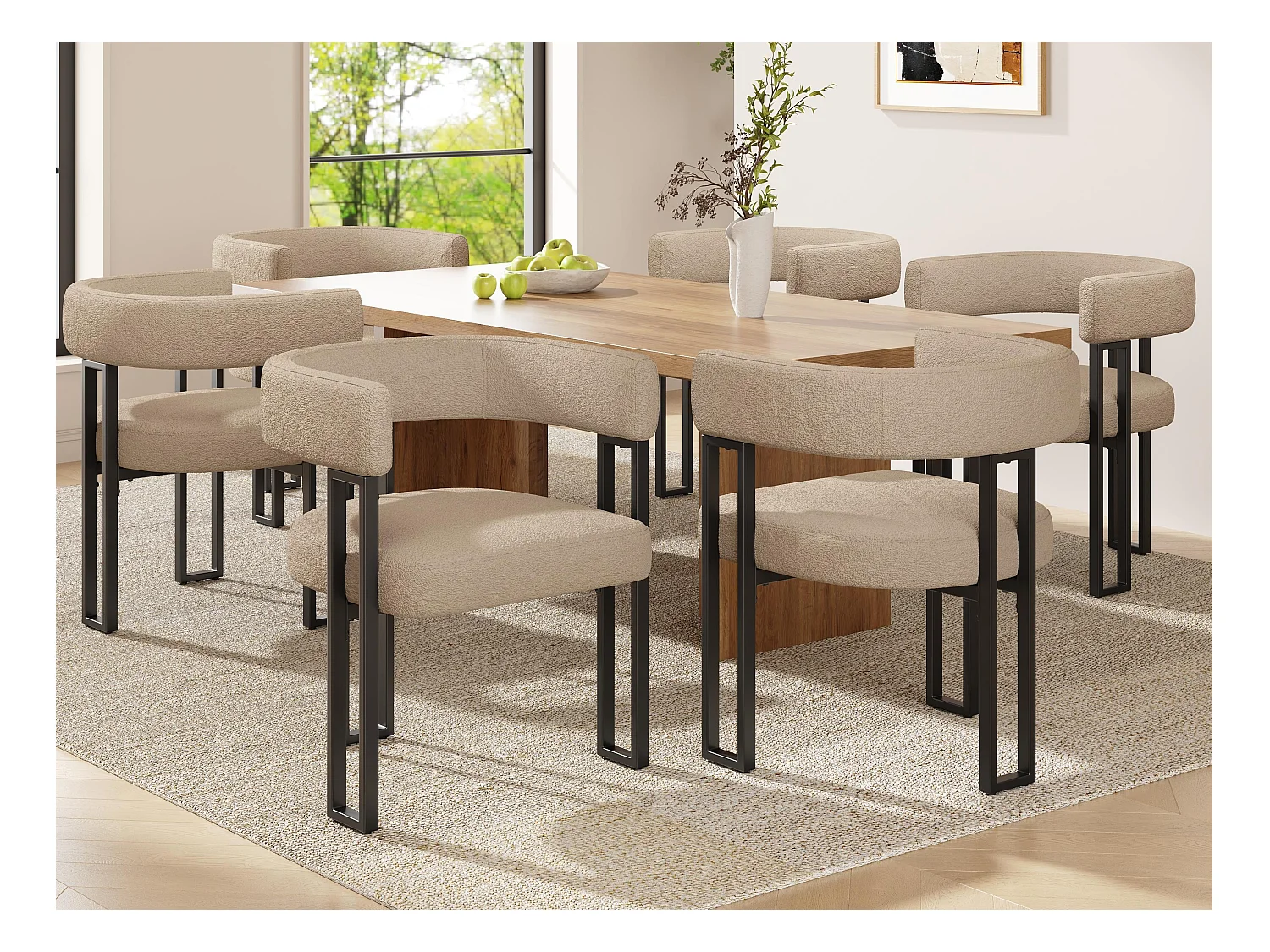 Lot de 6 Chaise de salle à manger rembourrées - en tissu en flanelle - structure en métal - marron