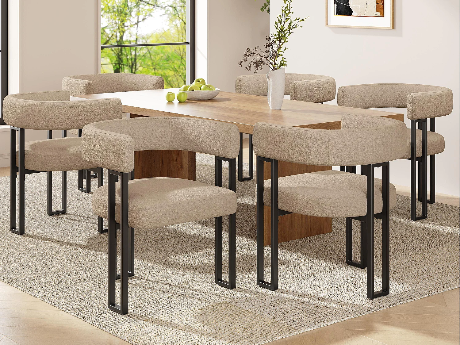 Lot de 6 Chaise de salle à manger rembourrées - en tissu en flanelle - structure en métal - marron