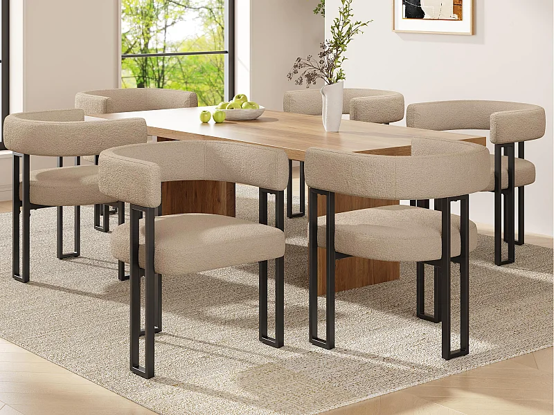 Zestaw 6 tapicerowanych krzeseł do jadalni - z tkaniny flanelowej - metalowa konstrukcja - brązowy