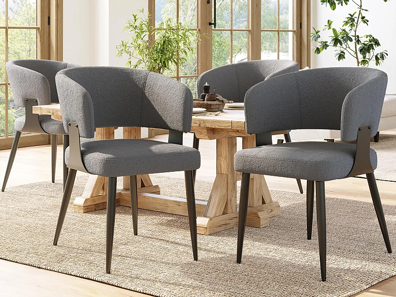 Set mit 4 gepolsterten Esszimmerstühlen - aus Flanell - Metallgestell - moderner Stil - grau