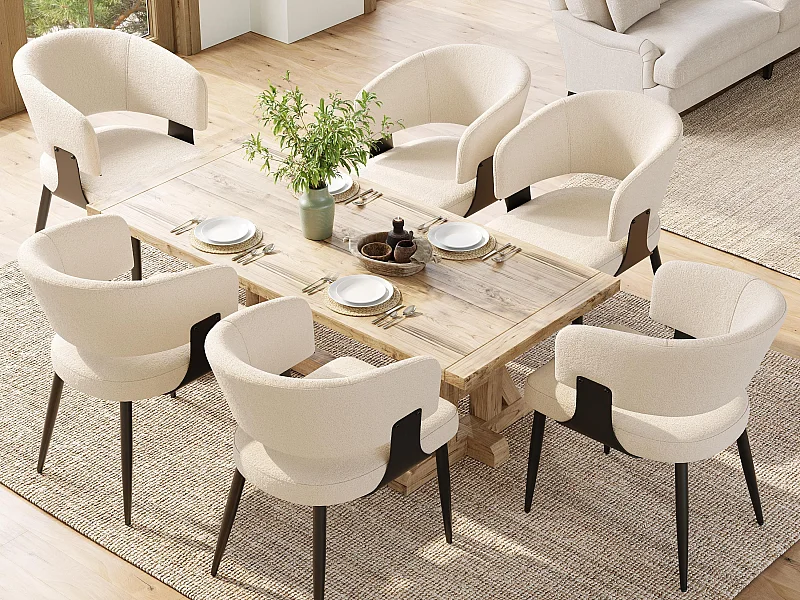 Lot de 6 Chaise de salle à manger rembourrées - en flanelle - structure en métal - style moderne - Beige