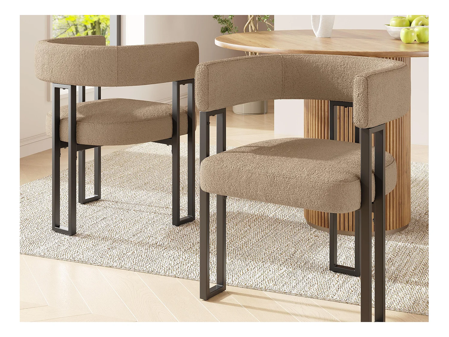 Lot de 2 Chaise de salle à manger rembourrées - en tissu en flanelle - structure en métal - marron