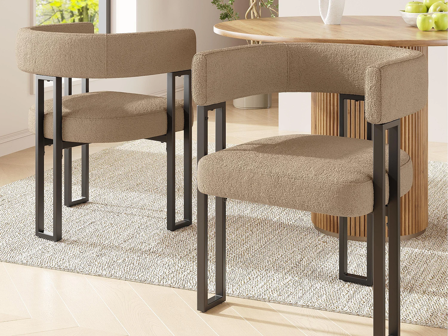 Set mit 2 gepolsterten Esszimmerstühlen - aus Flanellstoff - Metallgestell - braun