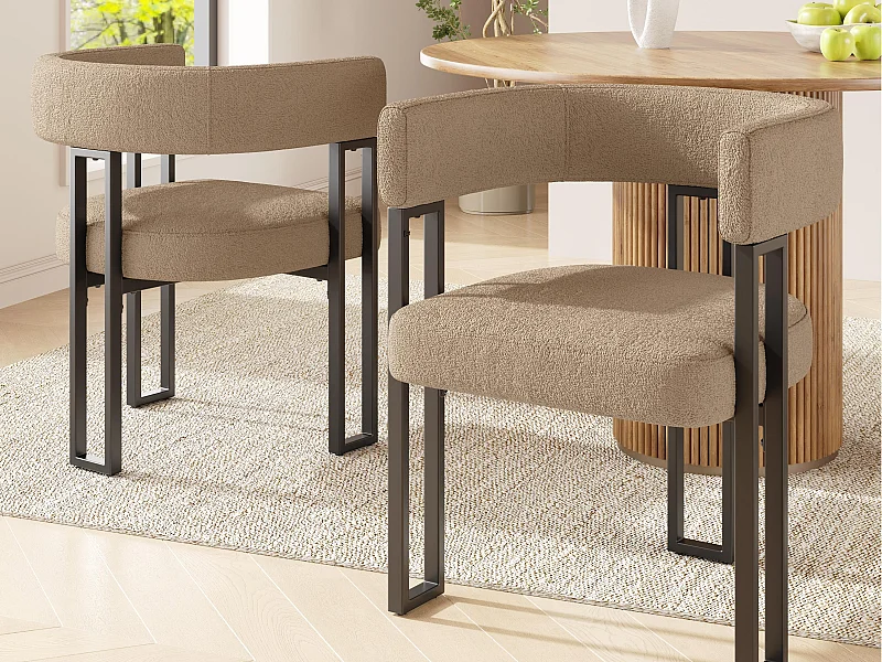 Lot de 2 Chaise de salle à manger rembourrées - en tissu en flanelle - structure en métal - marron