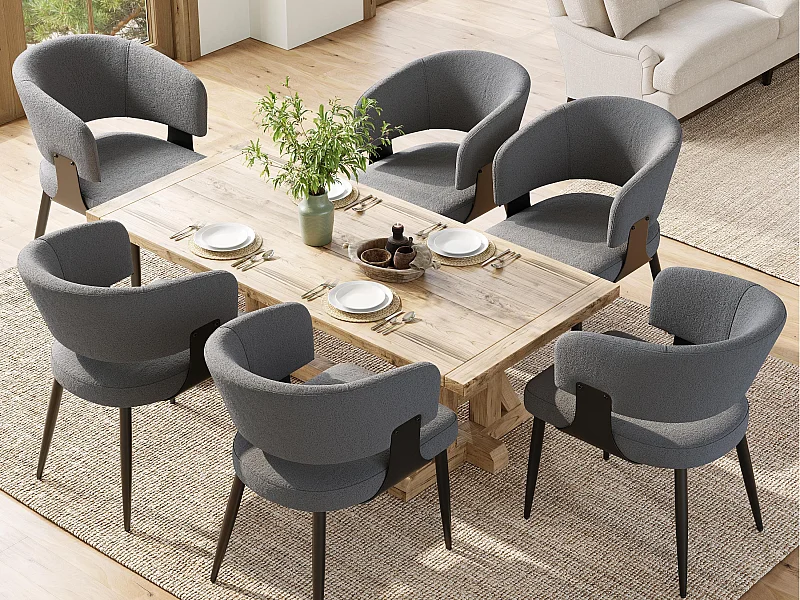 Set van 6 gestoffeerde eetkamerstoelen - in flanel - metalen frame - moderne stijl - grijs