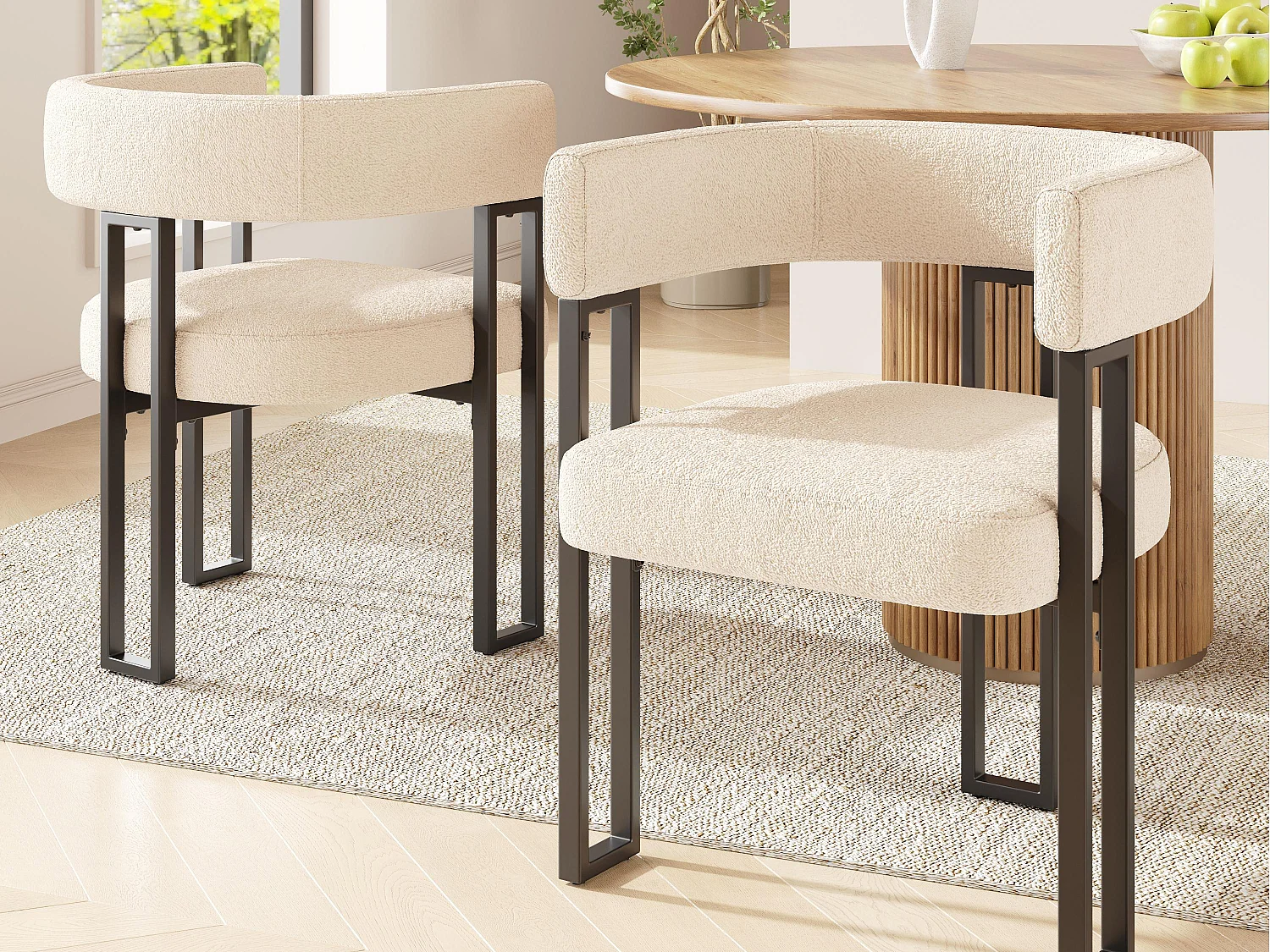 Set mit 2 gepolsterten Esszimmerstühlen - aus Flanellstoff - Metallgestell - beige