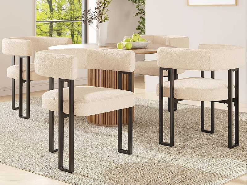 Set mit 4 gepolsterten Esszimmerstühlen - aus Flanellstoff - Metallgestell - beige