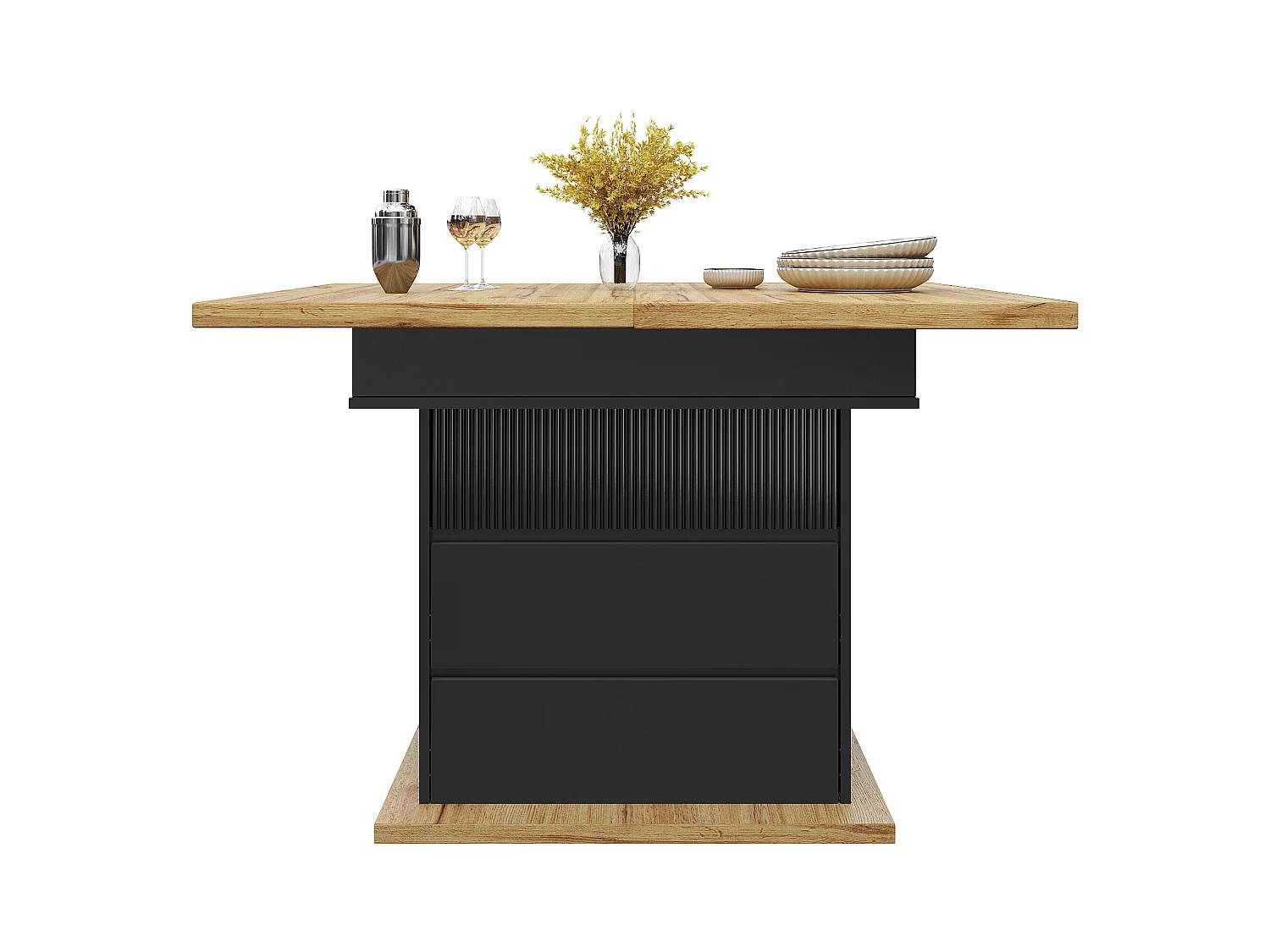 Table à manger extensible 110-140×80cm - 4-6 personnes - 1 porte et 2 tiroirs - Noir