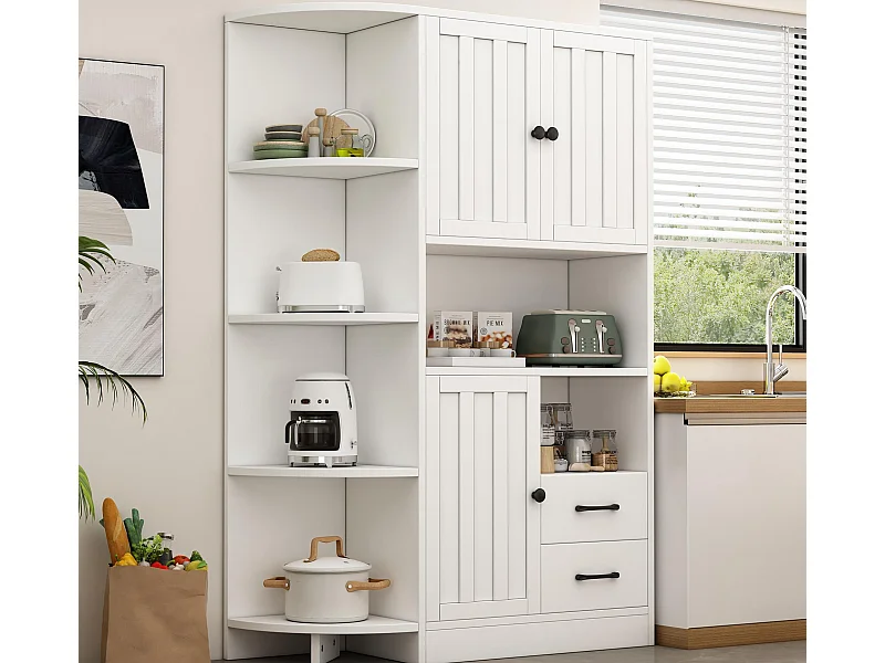 Vitrinekast 104×35×155 cm - 3 deuren en 2 laden - Verstelbare planken - Wit