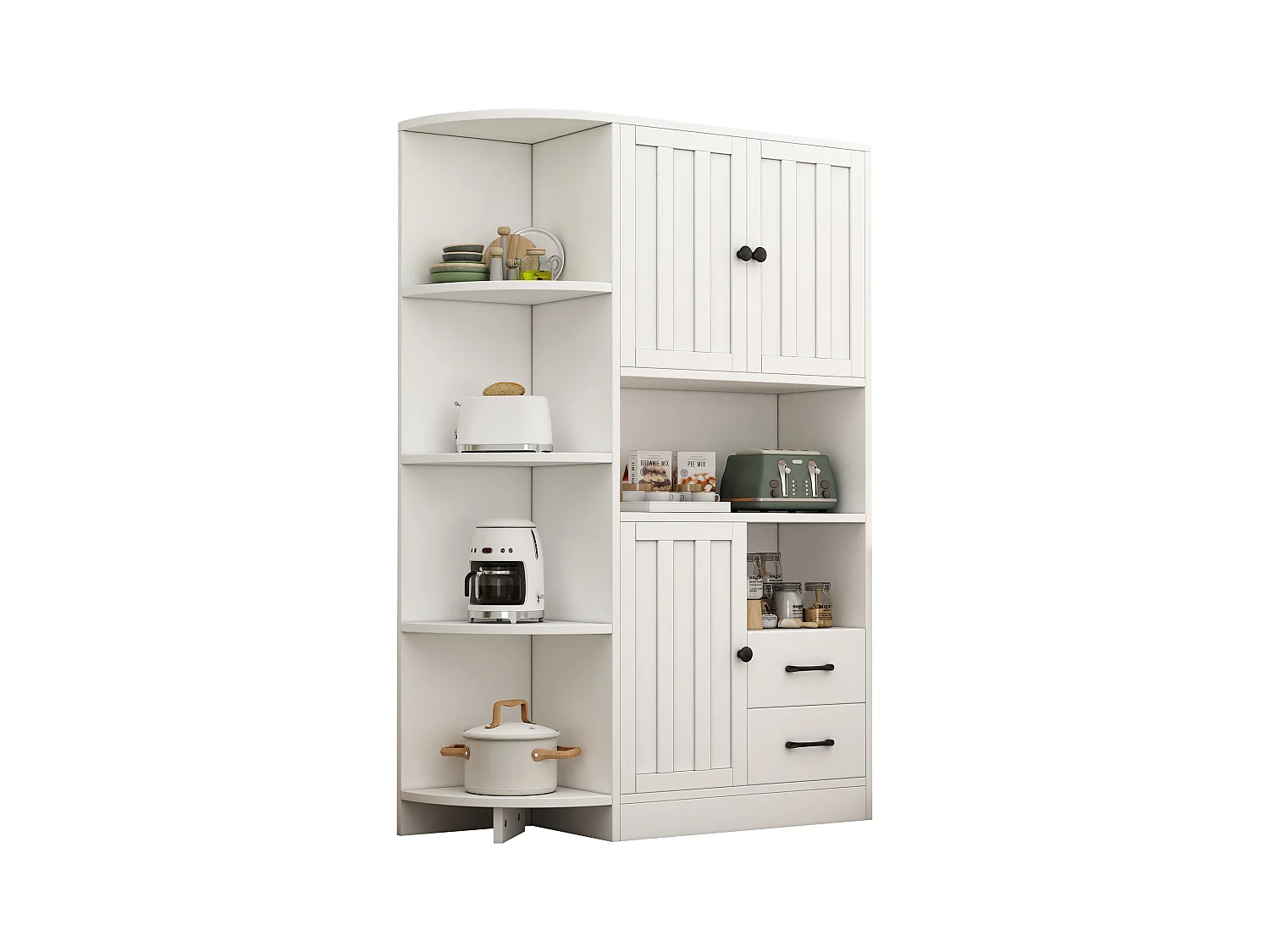 Vitrine 104x35x155 cm - 3 portes et 2 tiroirs - Étagères réglables - Blanc