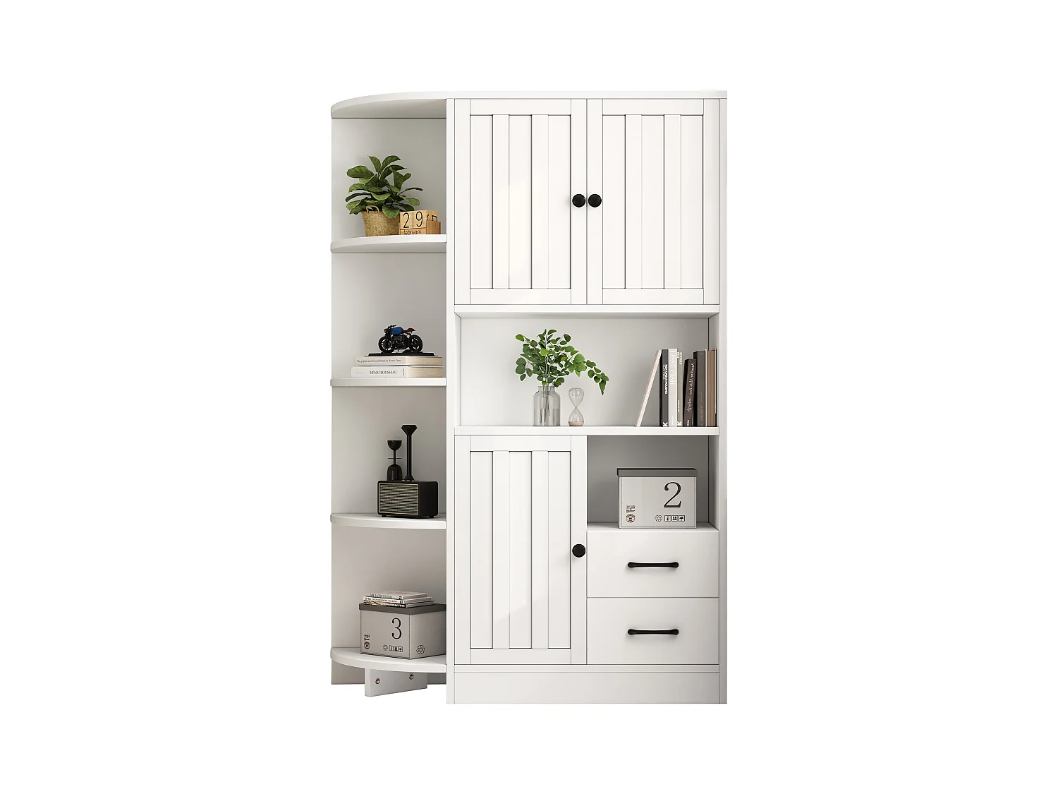 Vitrine 104x35x155 cm - 3 portes et 2 tiroirs - Étagères réglables - Blanc