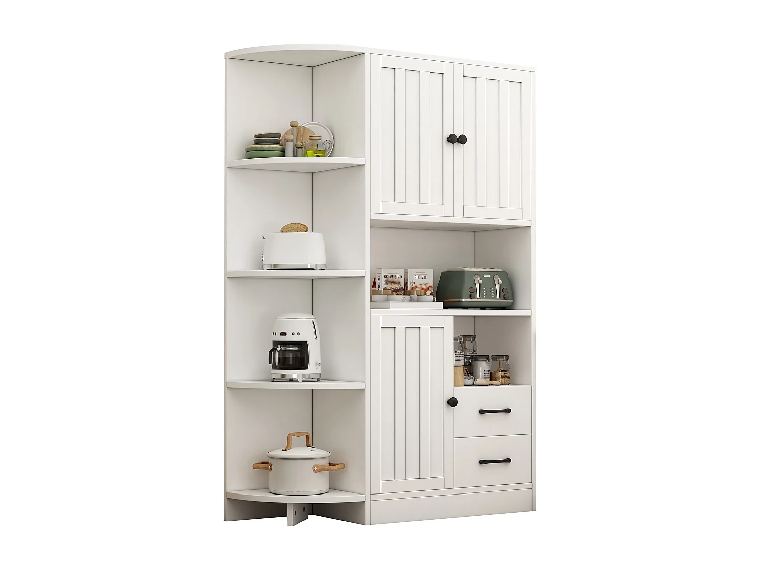 Vitrine 104x35x155 cm - 3 portes et 2 tiroirs - Étagères réglables - Blanc