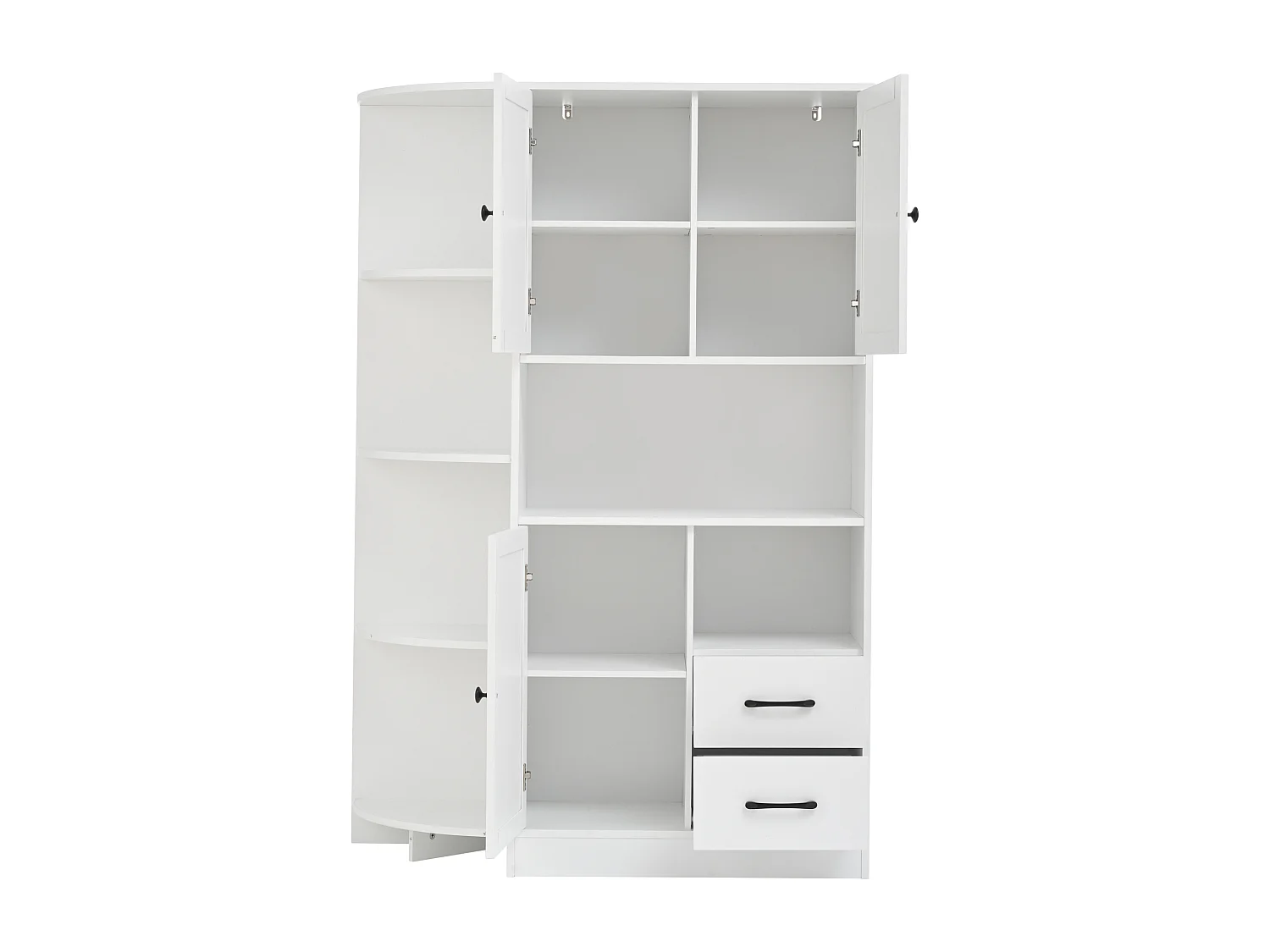 Vitrine 104x35x155 cm - 3 portes et 2 tiroirs - Étagères réglables - Blanc