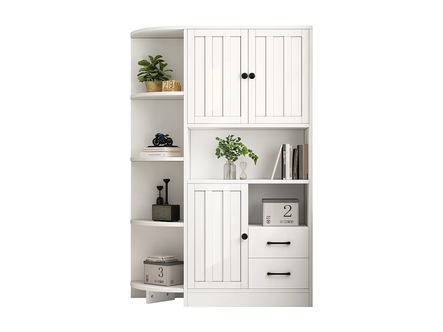 Vitrine 104x35x155 cm - 3 portes et 2 tiroirs - Étagères réglables - Blanc