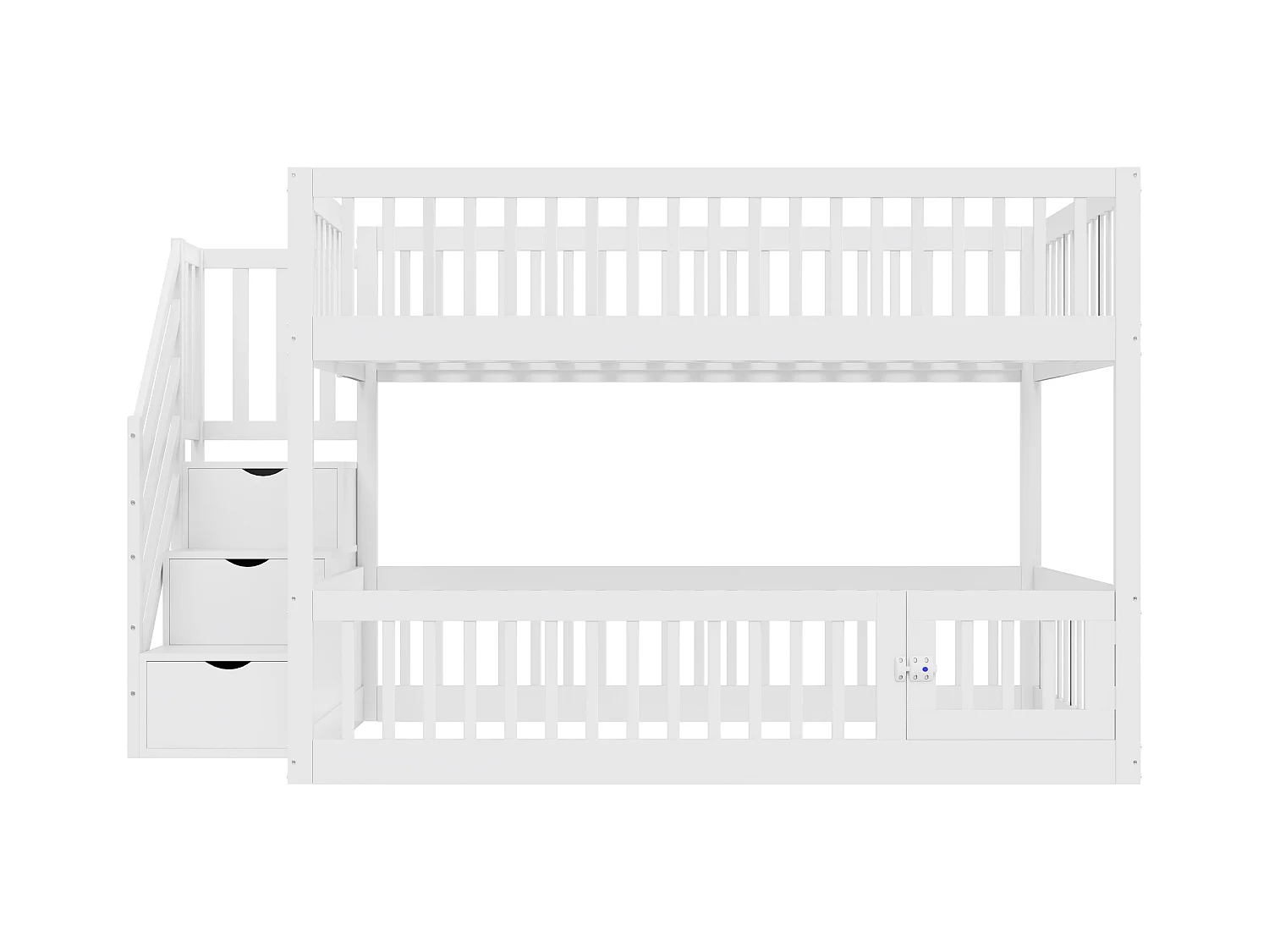 Lit superposé 140x200cm - avec escalier de sécurité - avec 3 tiroirs - blanc (matelas non inclus)