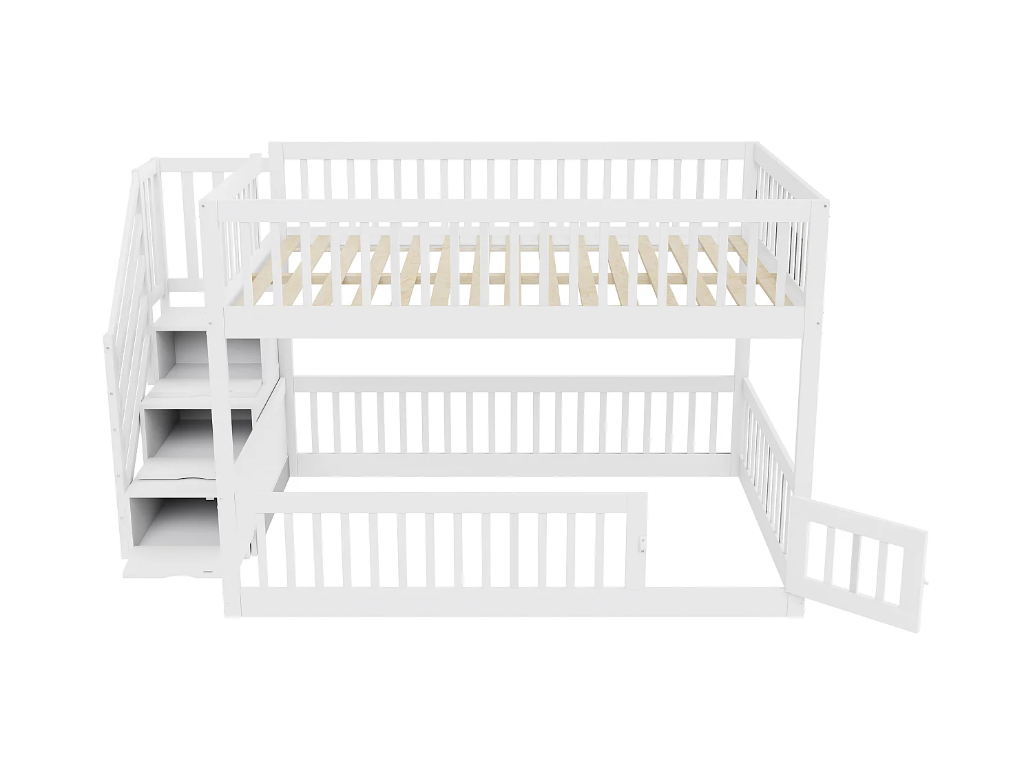 Lit superposé 140x200cm - avec escalier de sécurité - avec 3 tiroirs - blanc (matelas non inclus)