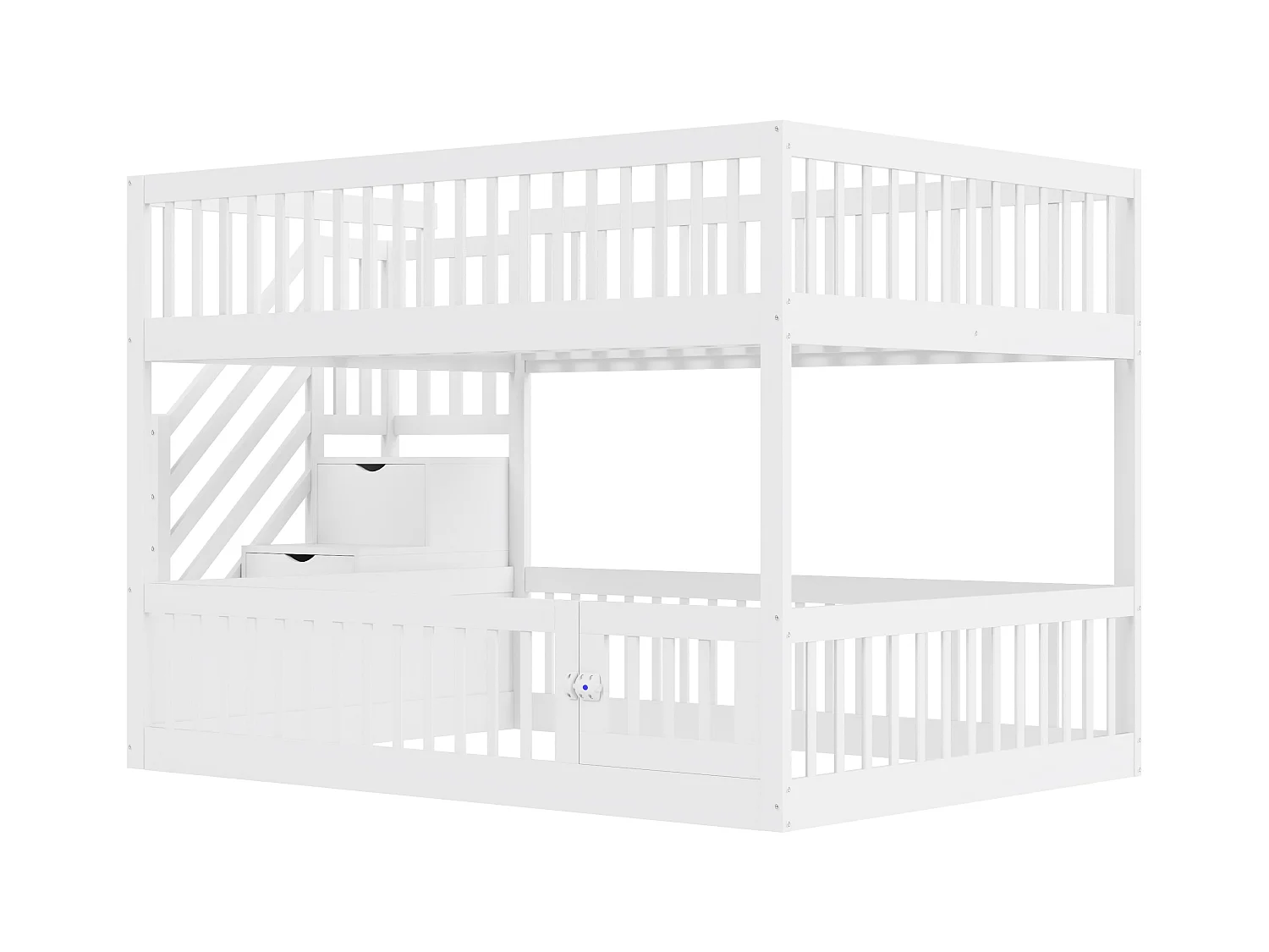 Lit superposé 140x200cm - avec escalier de sécurité - avec 3 tiroirs - blanc (matelas non inclus)