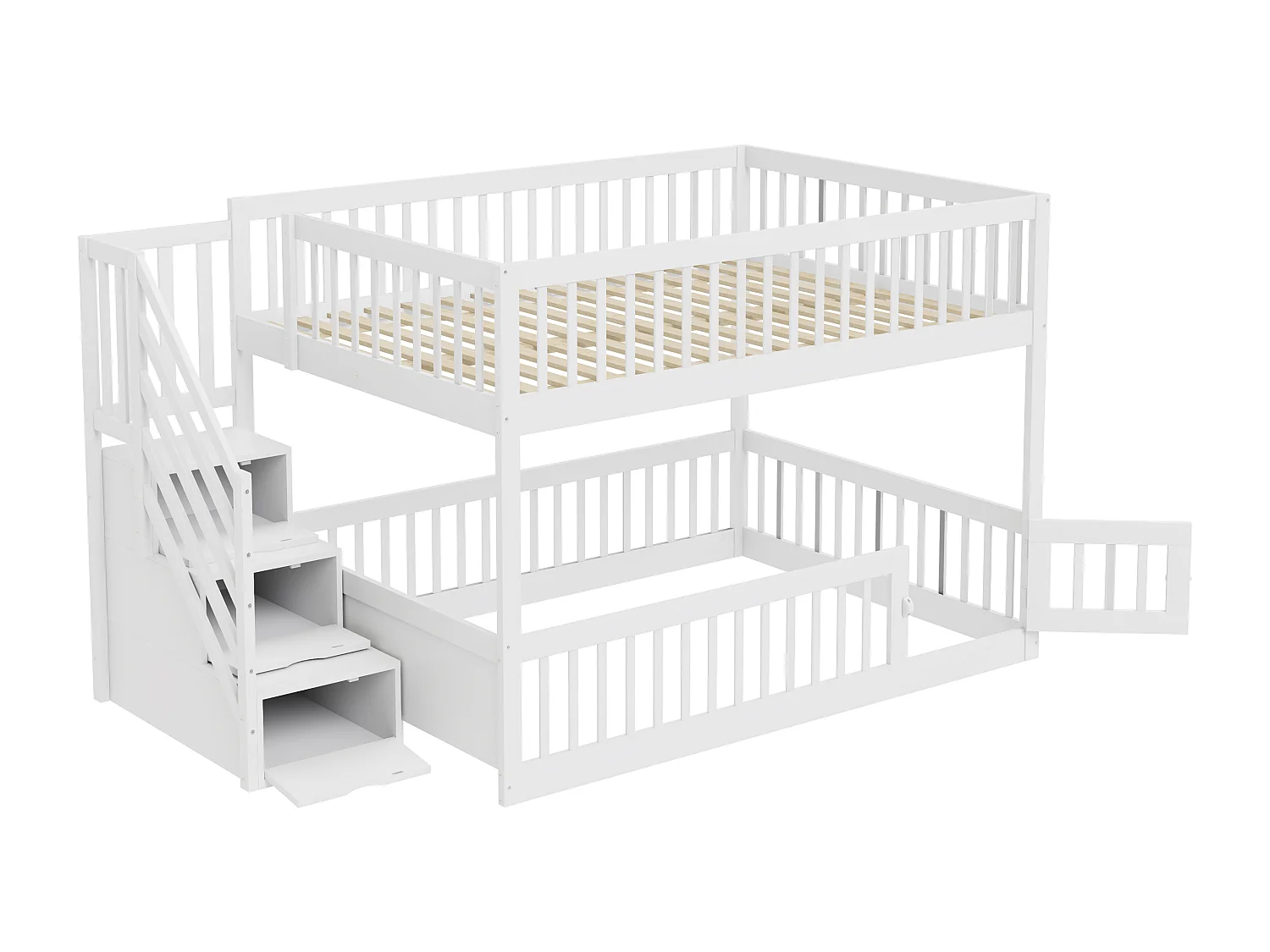 Etagenbett 140×200 cm - mit Sicherheitstreppe - mit 3 Schubladen - weiß (Matratze nicht inbegriffen)