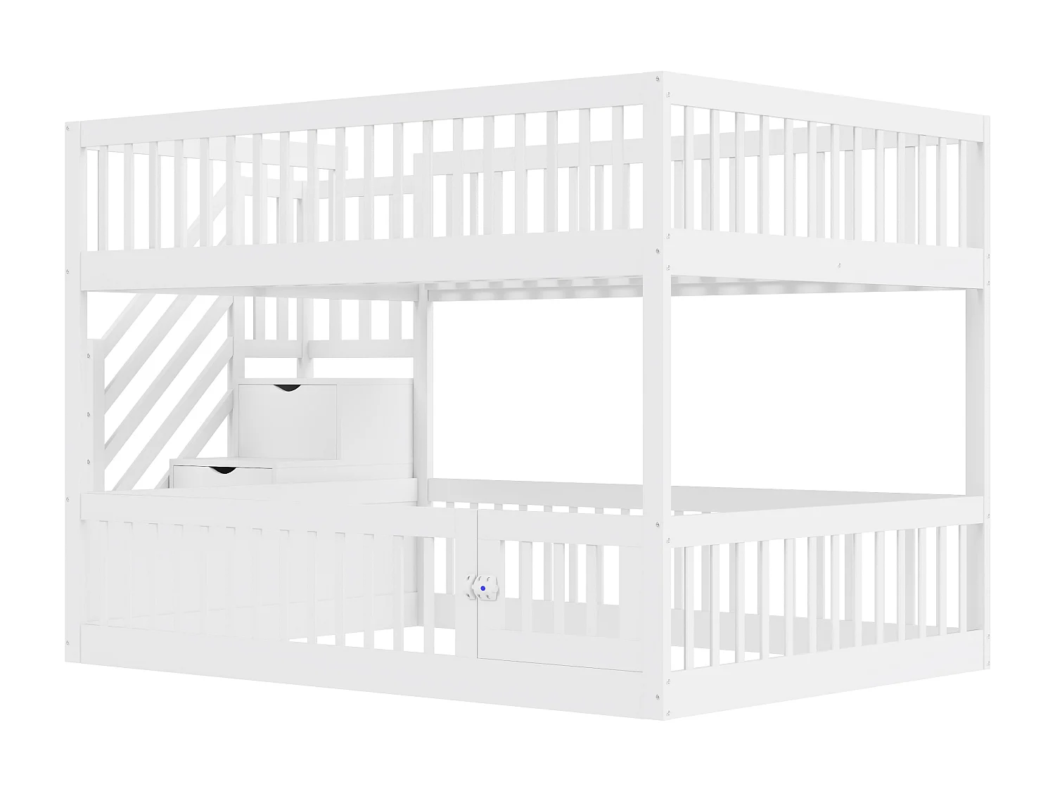Etagenbett 140×200 cm - mit Sicherheitstreppe - mit 3 Schubladen - weiß (Matratze nicht inbegriffen)