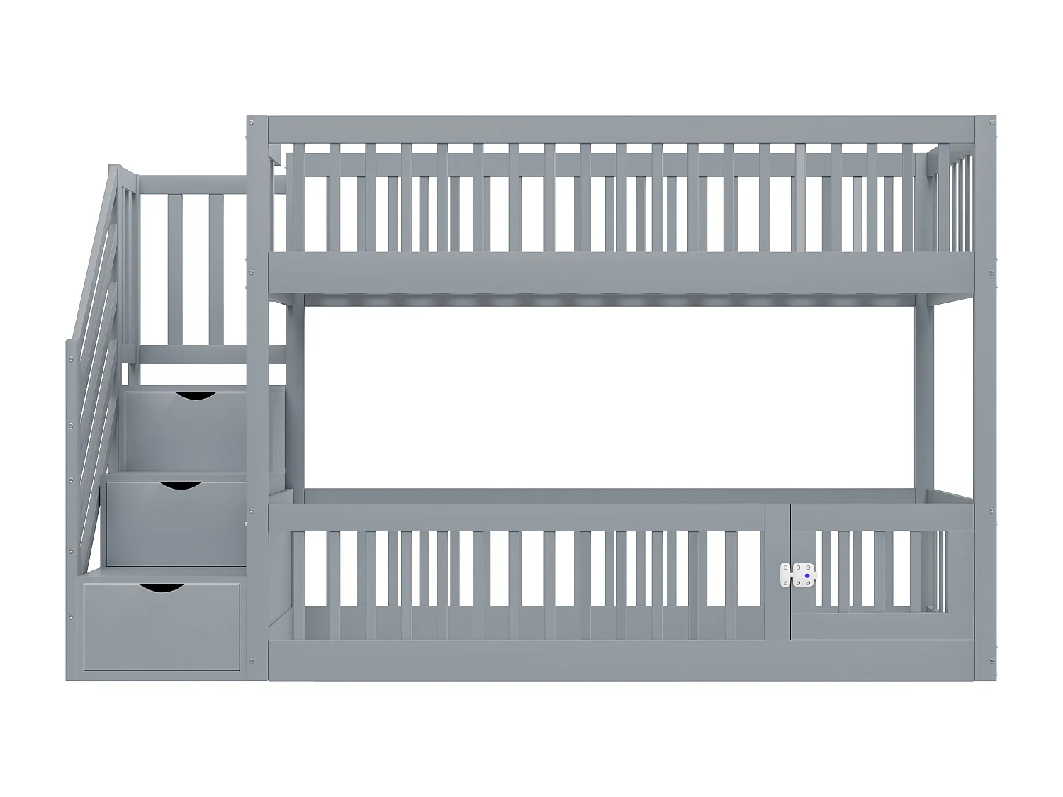 Lit superposé 90x200cm - avec escalier de sécurité - avec 3 tiroirs - Gris (matelas non inclus)