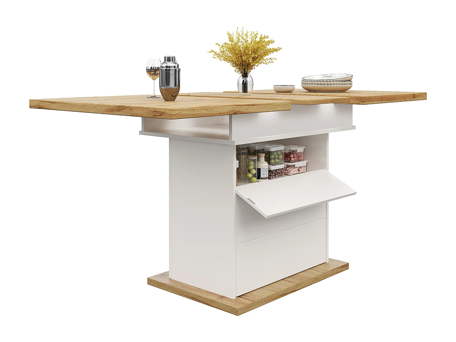 Stół rozsuwany 110-140×80 cm - dla 4-6 osób - z 1 drzwiami i 2 szufladami - biały