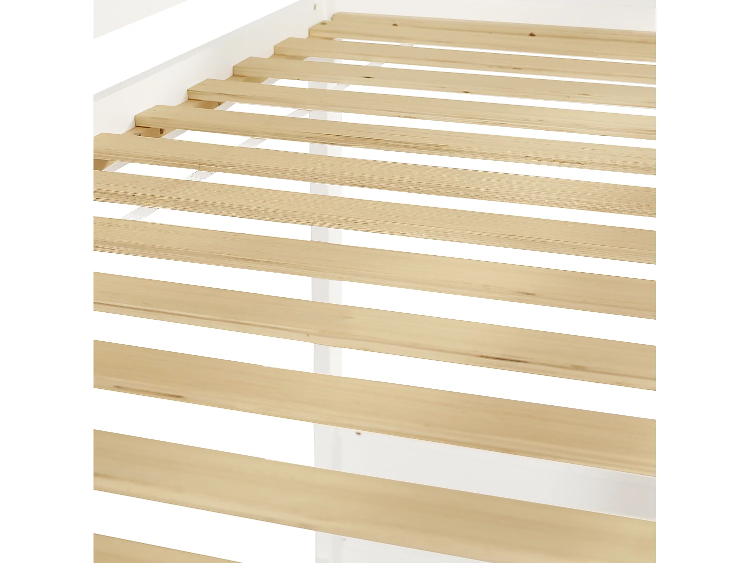 Beliche 90×200 cm - com janelas e grades - com escada de 3 degraus - Madeira maciça + MDF - branco (sem colchão)