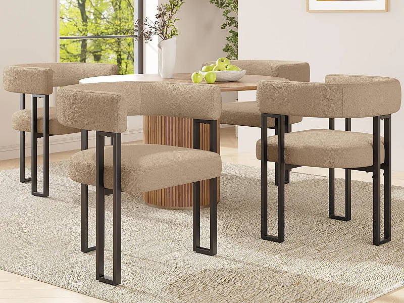 Set mit 4 gepolsterten Esszimmerstühlen - aus Flanellstoff - Metallgestell - braun