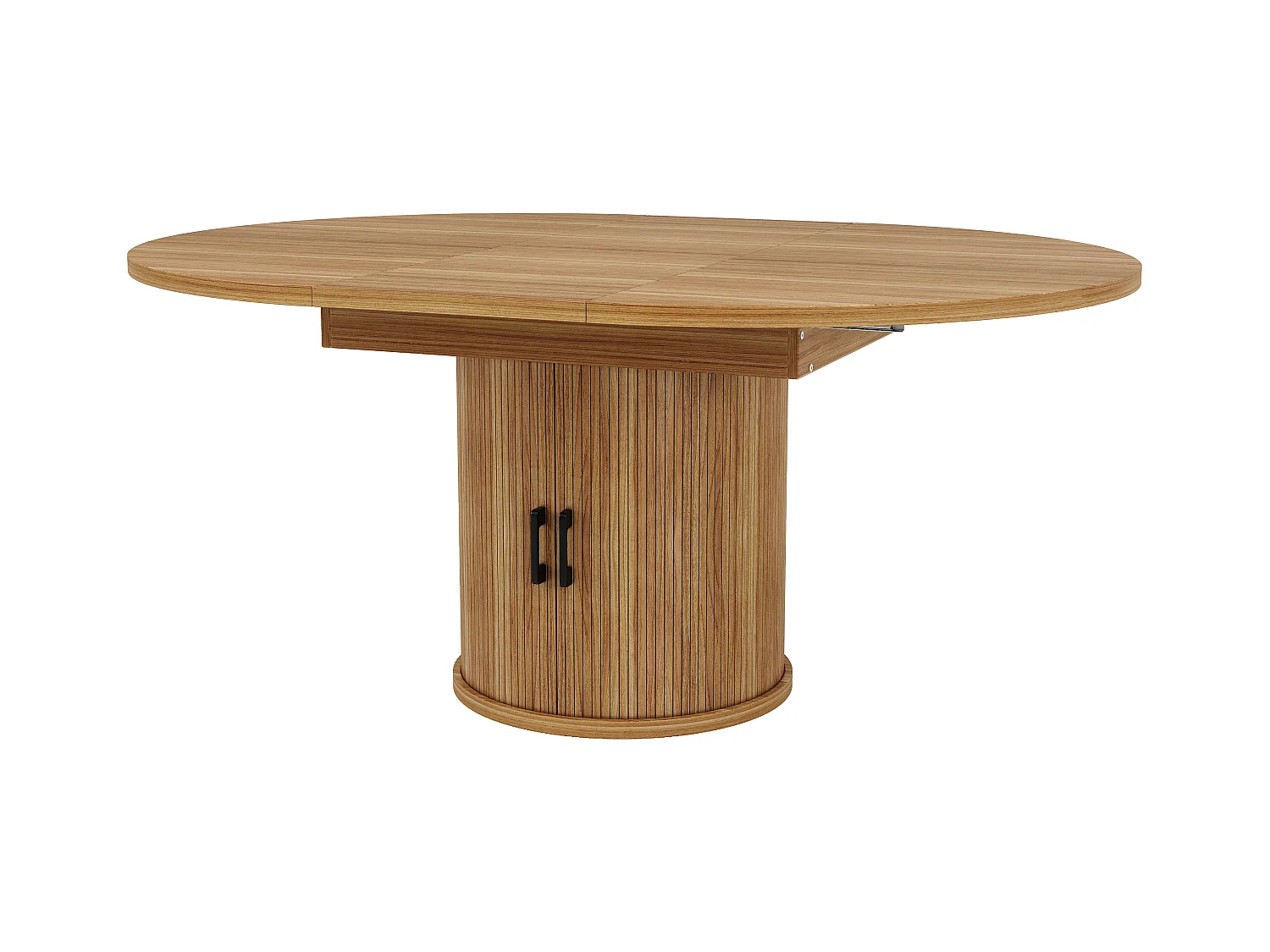 Table à manger extensible - MDF - Table ronde - 118-158 cm - 6 personnes - 1 porte - 2 étagères - Naturel