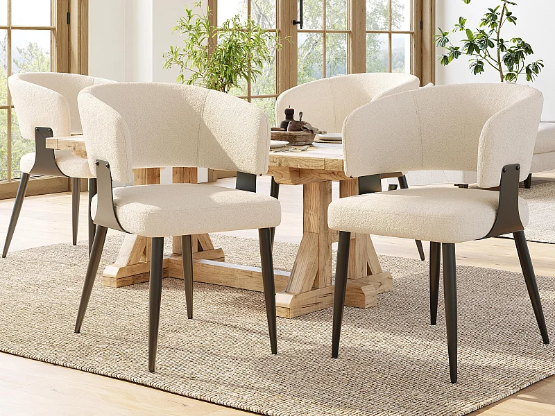 Juego de 4 sillas de comedor acolchadas - en flanela - estructura de metal - estilo moderno - beige