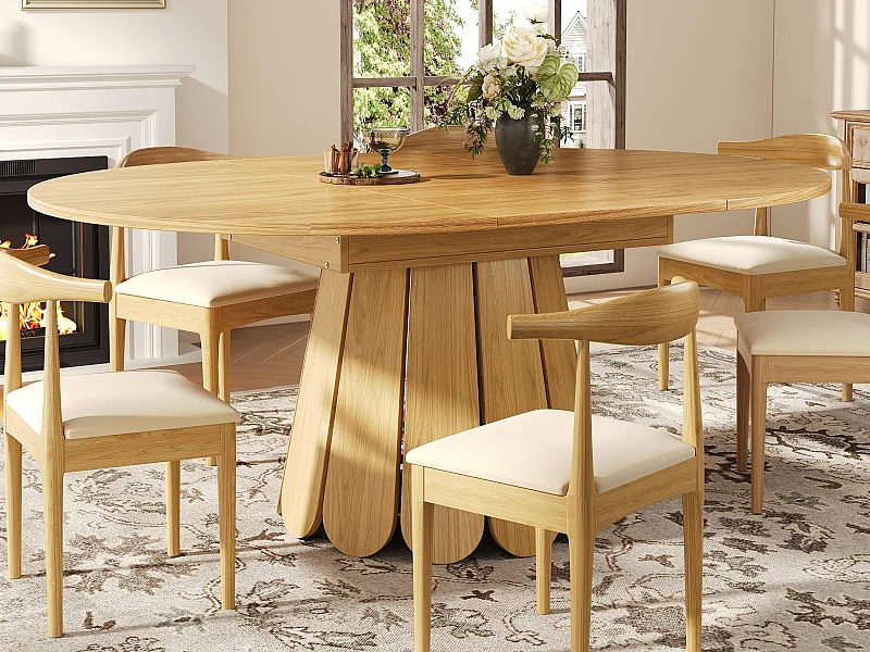 Ausziehbarer Esstisch - Holzoptik - runder Tisch - 118-158 cm - für 6 Personen - natur