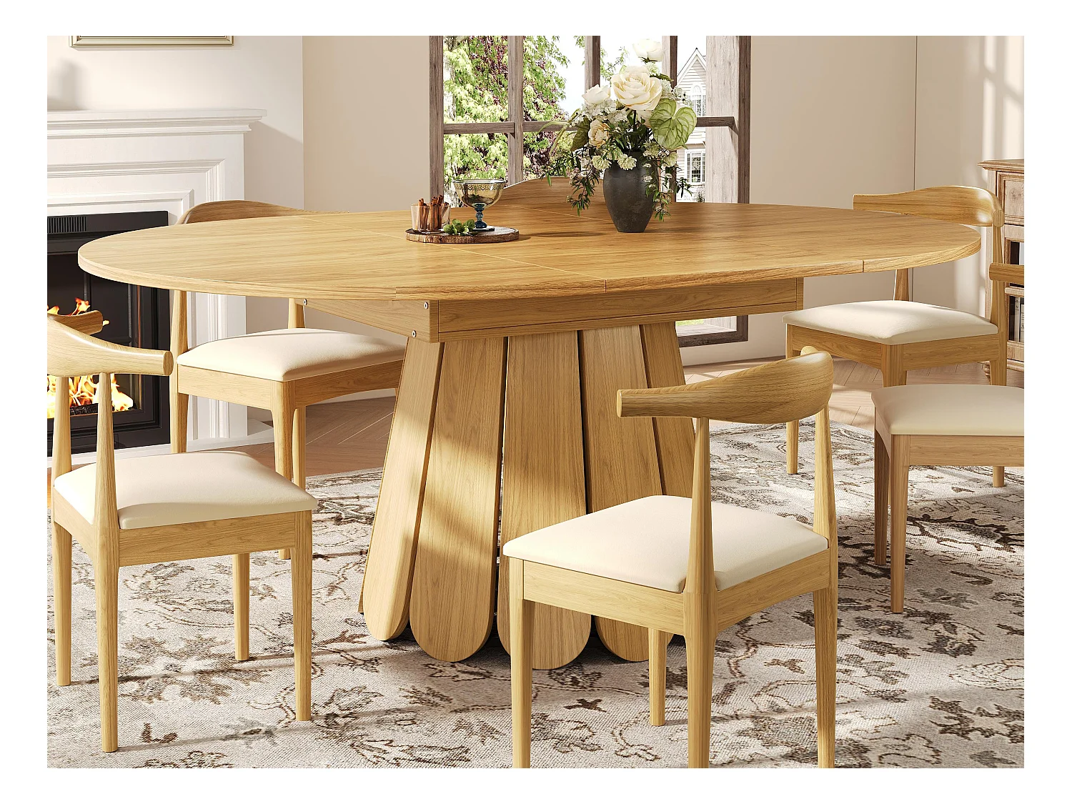 Stół rozsuwany - faktura drewna - okrągły stół - 118-158 cm - dla 6 osób - naturalny