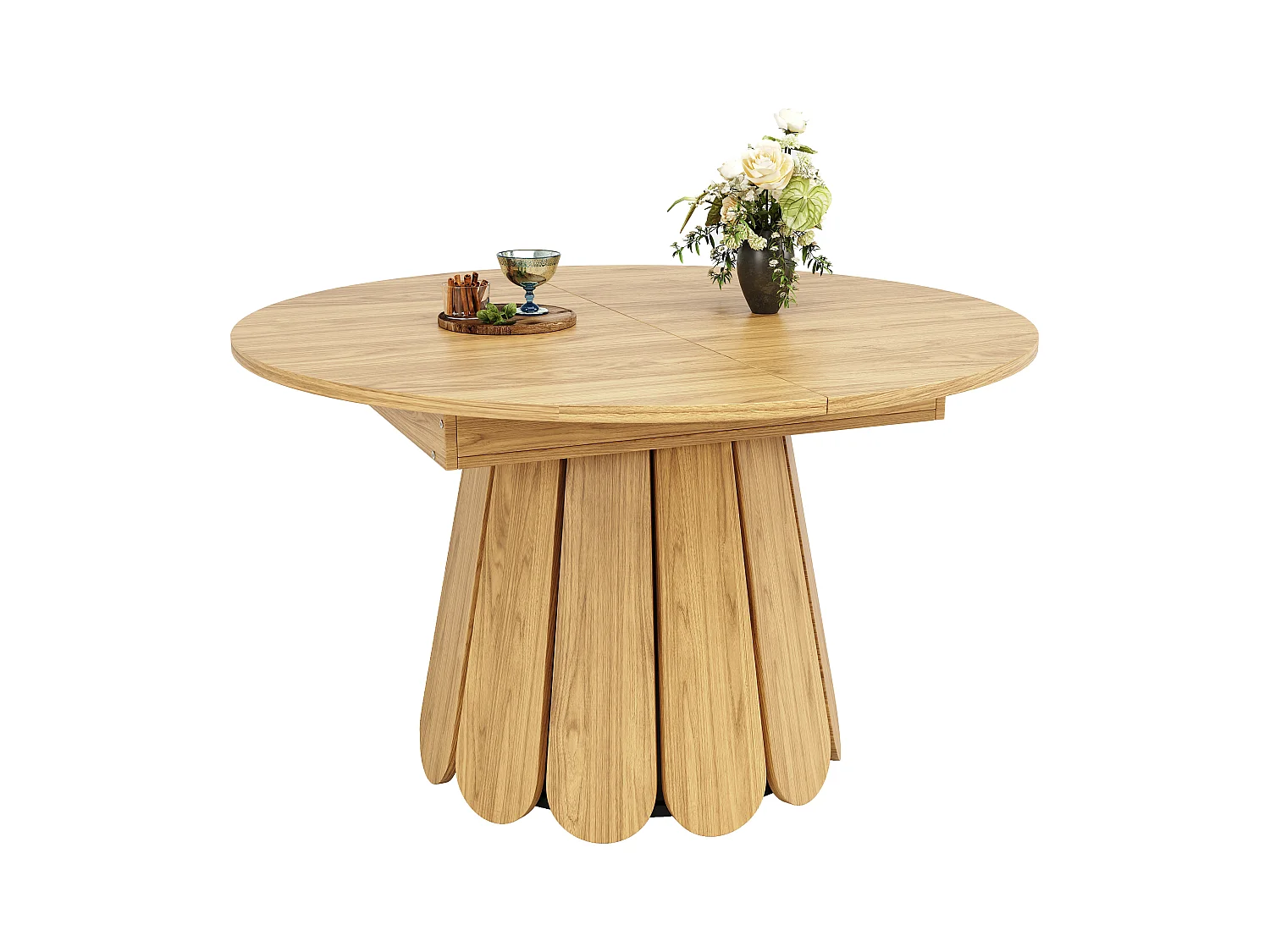 Stół rozsuwany - faktura drewna - okrągły stół - 118-158 cm - dla 6 osób - naturalny