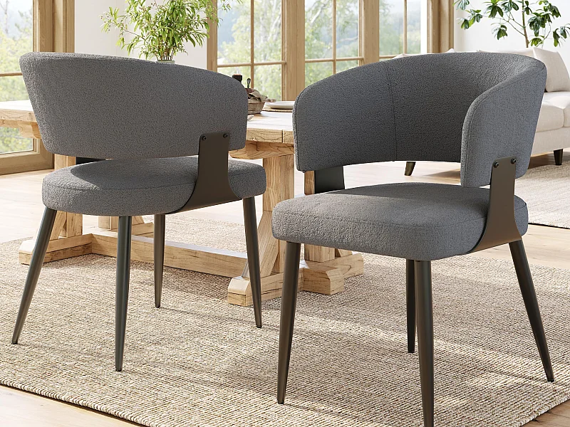 Lot de 2 Chaise de salle à manger rembourrées - en flanelle - structure en métal - style moderne - gris