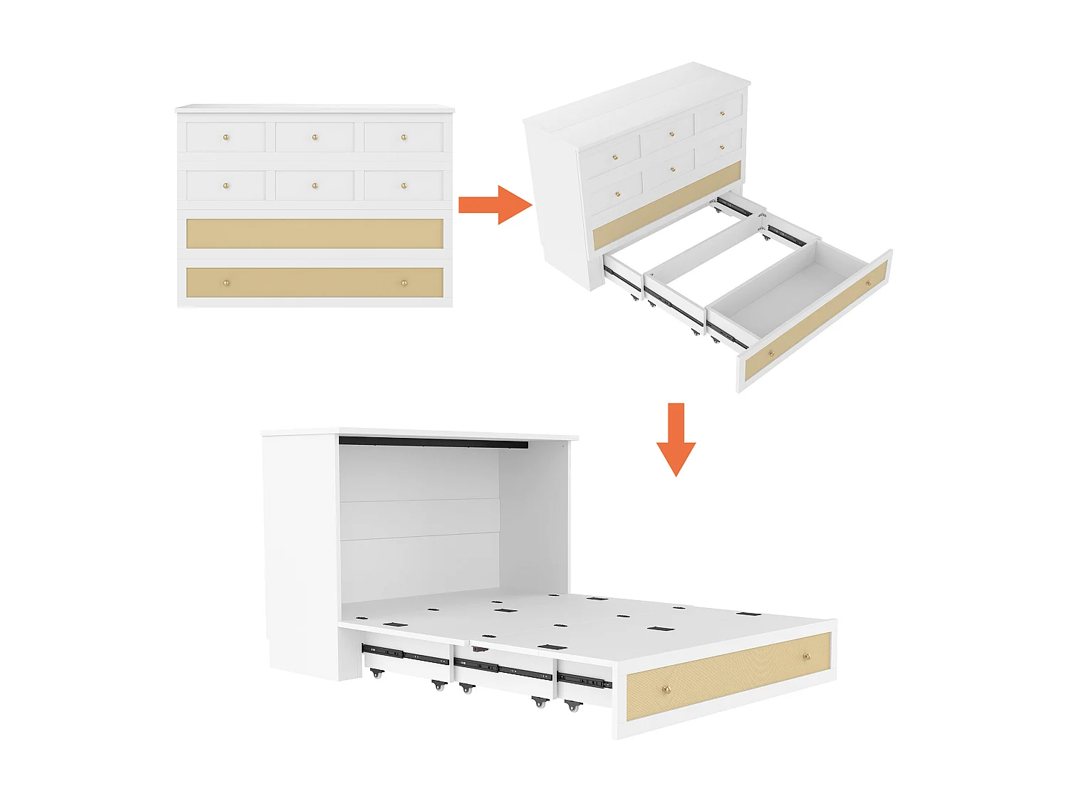 Lit escamotable 140 x 200 cm - avec prise USB et prise secteur - blanc (matelas non inclus)