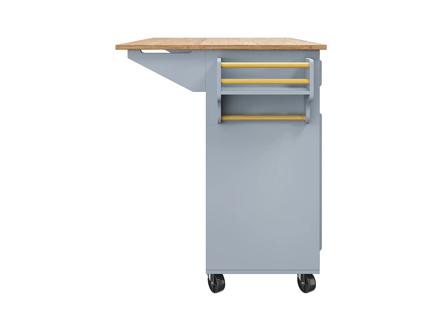 Ilot central de cuisine moderne 130x45x92cm - 5 tiroirs et 2 portes - plateau extensible - avec roulettes - Bleu