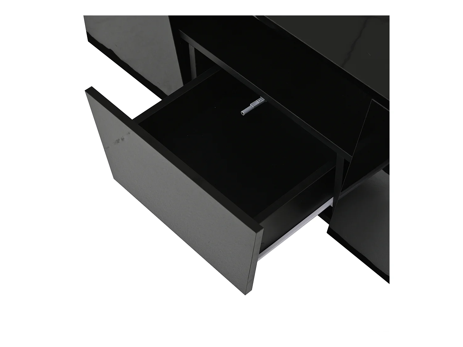 Table basse haute brillance 100x50x40 cm - avec éclairage LED - 2 portes et 1 tiroir - noir