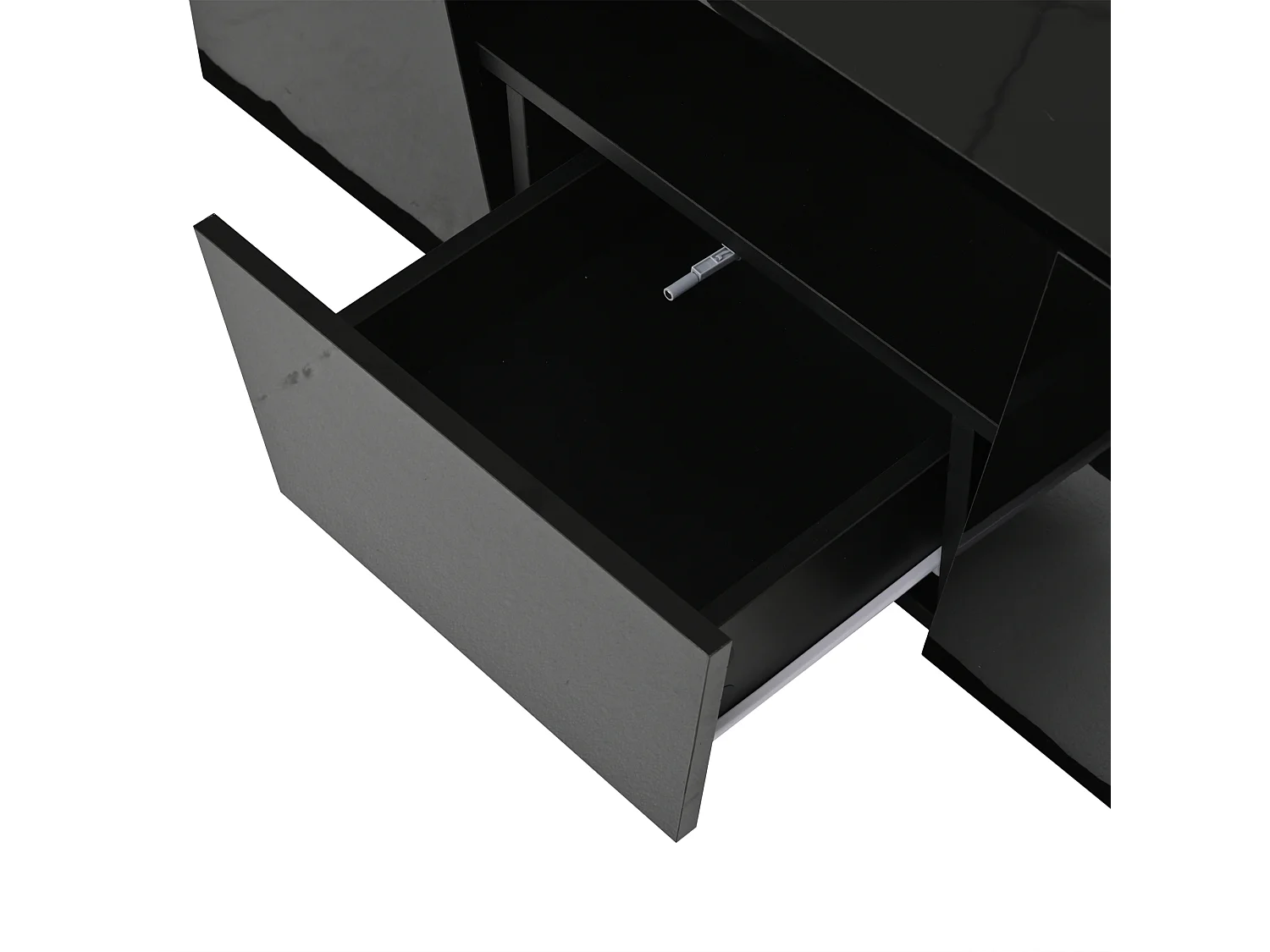 Table basse haute brillance 100x50x40 cm - avec éclairage LED - 2 portes et 1 tiroir - noir