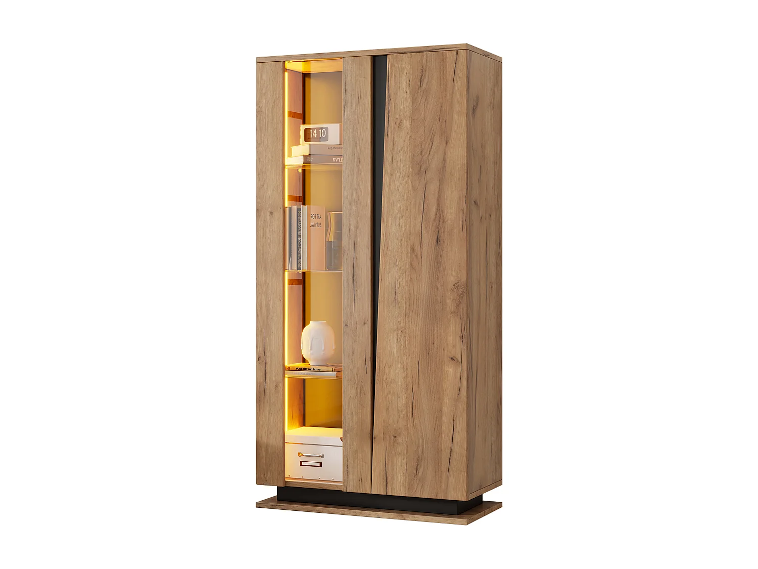 Vitrine 80×35×160 cm - com 2 portas - iluminação LED - portas de acrílico - painel de partículas - natural