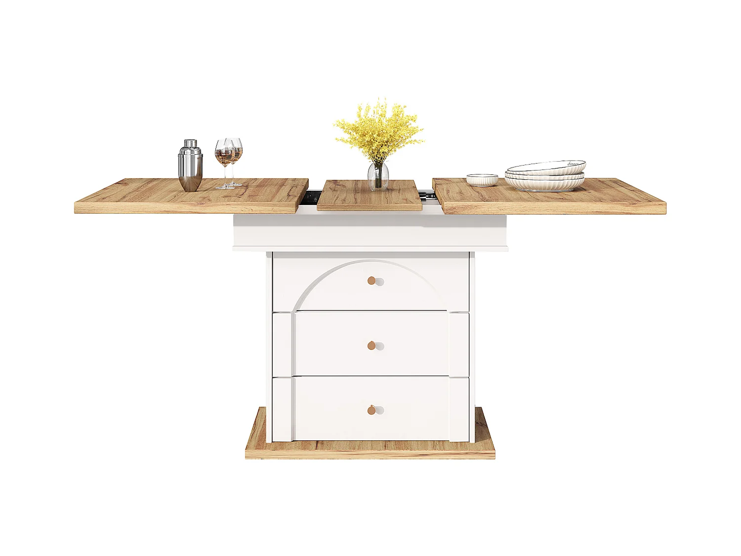 Table à manger extensible 110-140×80cm - 4-6 personne - 1 porte et 2 tiroirs - Style moderne - Blanc