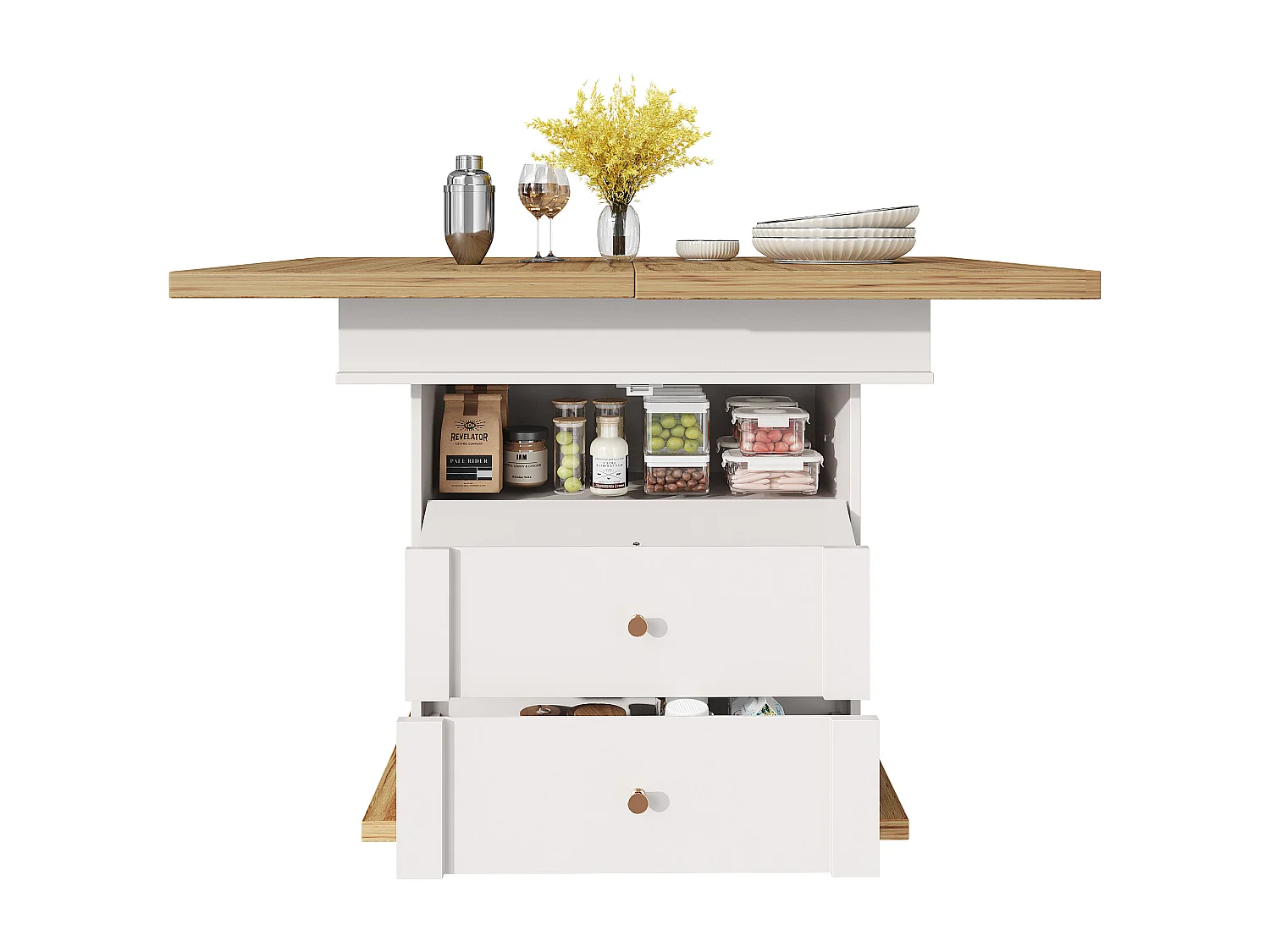 Table à manger extensible 110-140×80cm - 4-6 personne - 1 porte et 2 tiroirs - Style moderne - Blanc