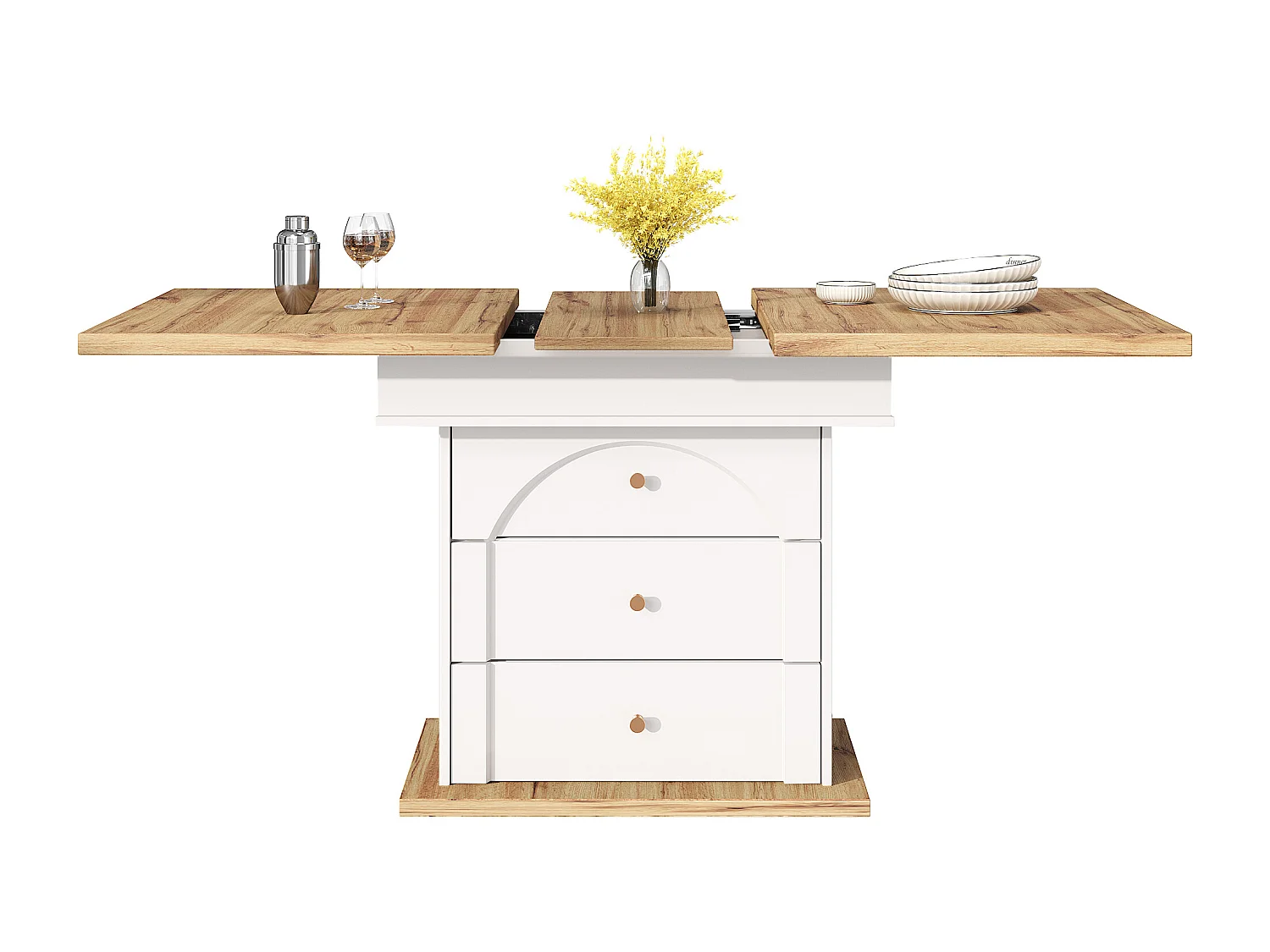 Table à manger extensible 110-140×80cm - 4-6 personne - 1 porte et 2 tiroirs - Style moderne - Blanc