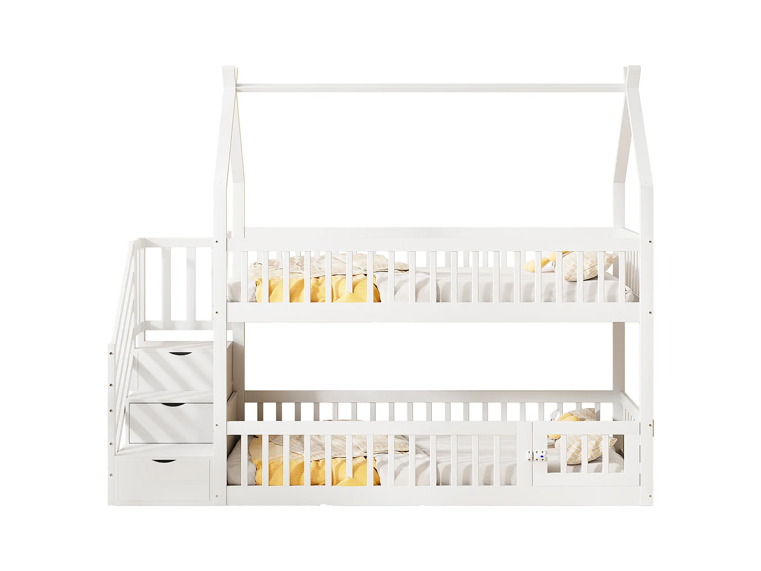 Lit superposé enfant 90x200 cm - avec échelle de sécurité et 3 tiroirs - blanc (matelas non inclus)