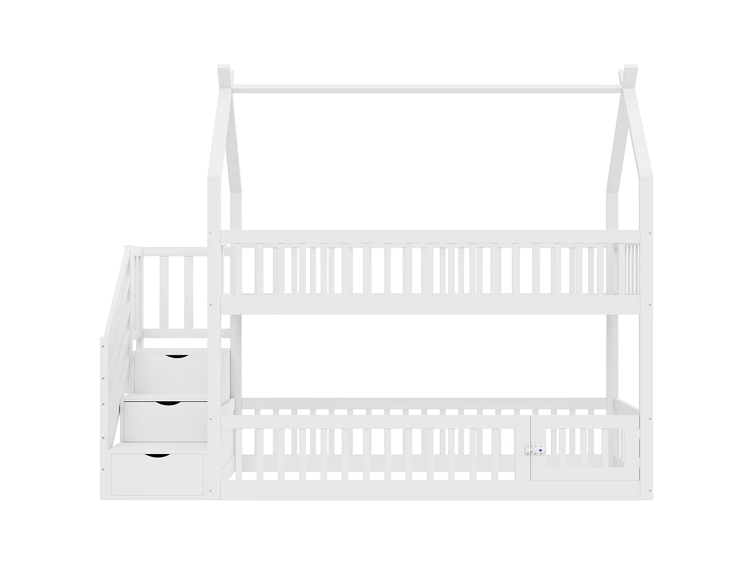 Lit superposé enfant 90x200 cm - avec échelle de sécurité et 3 tiroirs - blanc (matelas non inclus)
