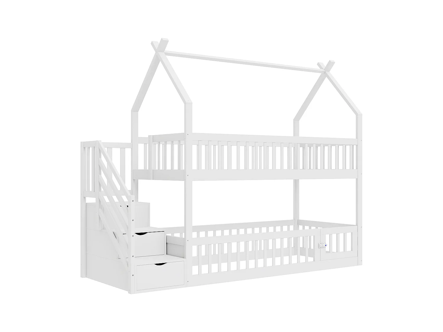 Lit superposé enfant 90x200 cm - avec échelle de sécurité et 3 tiroirs - blanc (matelas non inclus)