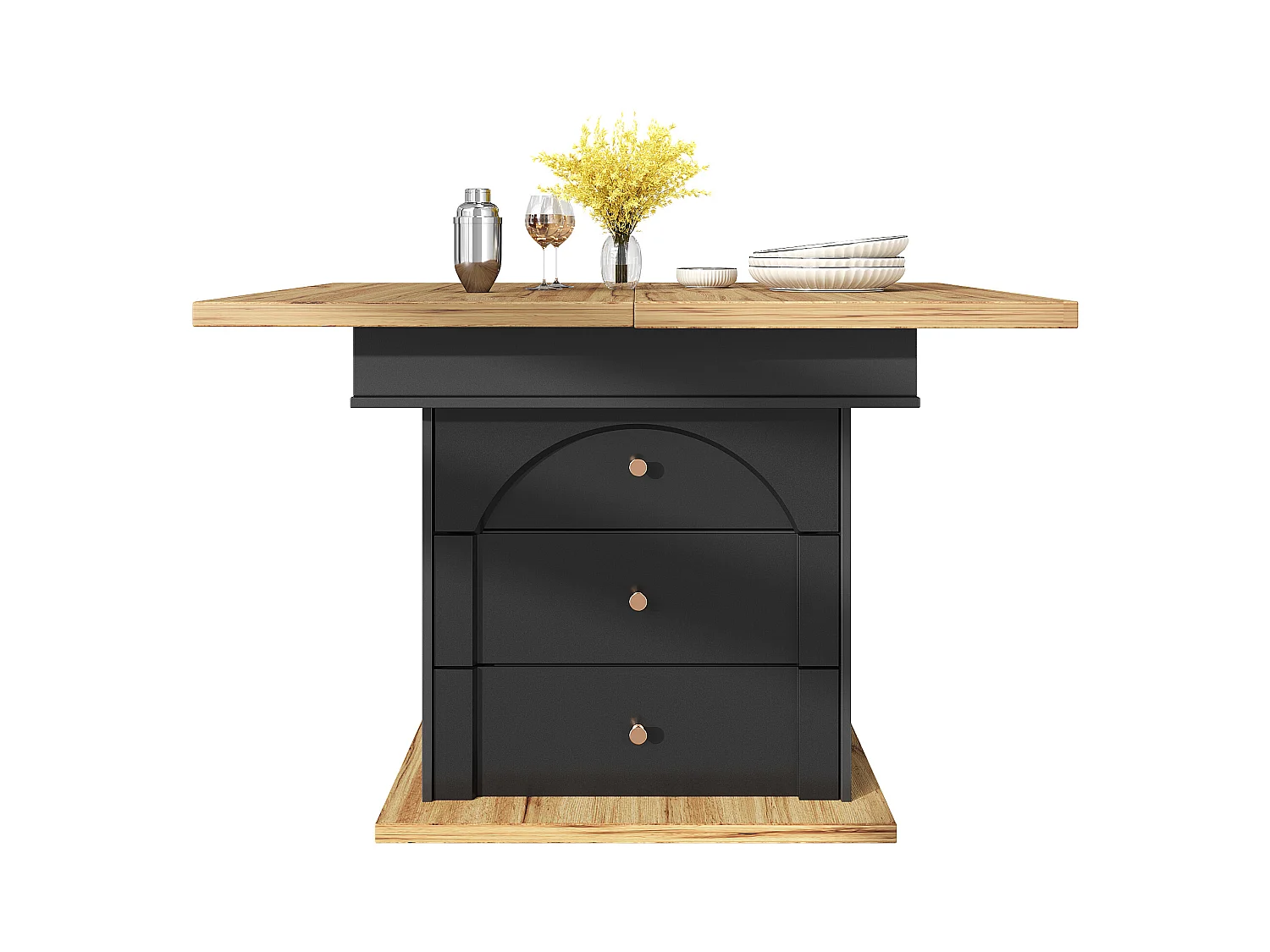 Table à manger extensible 110-140×80cm - 4-6 personne - 1 porte et 2 tiroirs - Style moderne - Noir